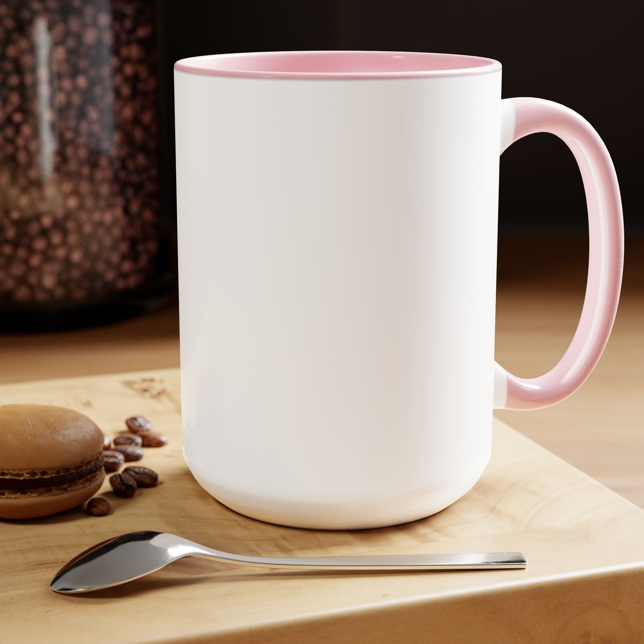 Two-tone Accent Ceramic Coffee Mug with colored handle and interior, glossy finish, available in five colors, perfect for coffee lovers.