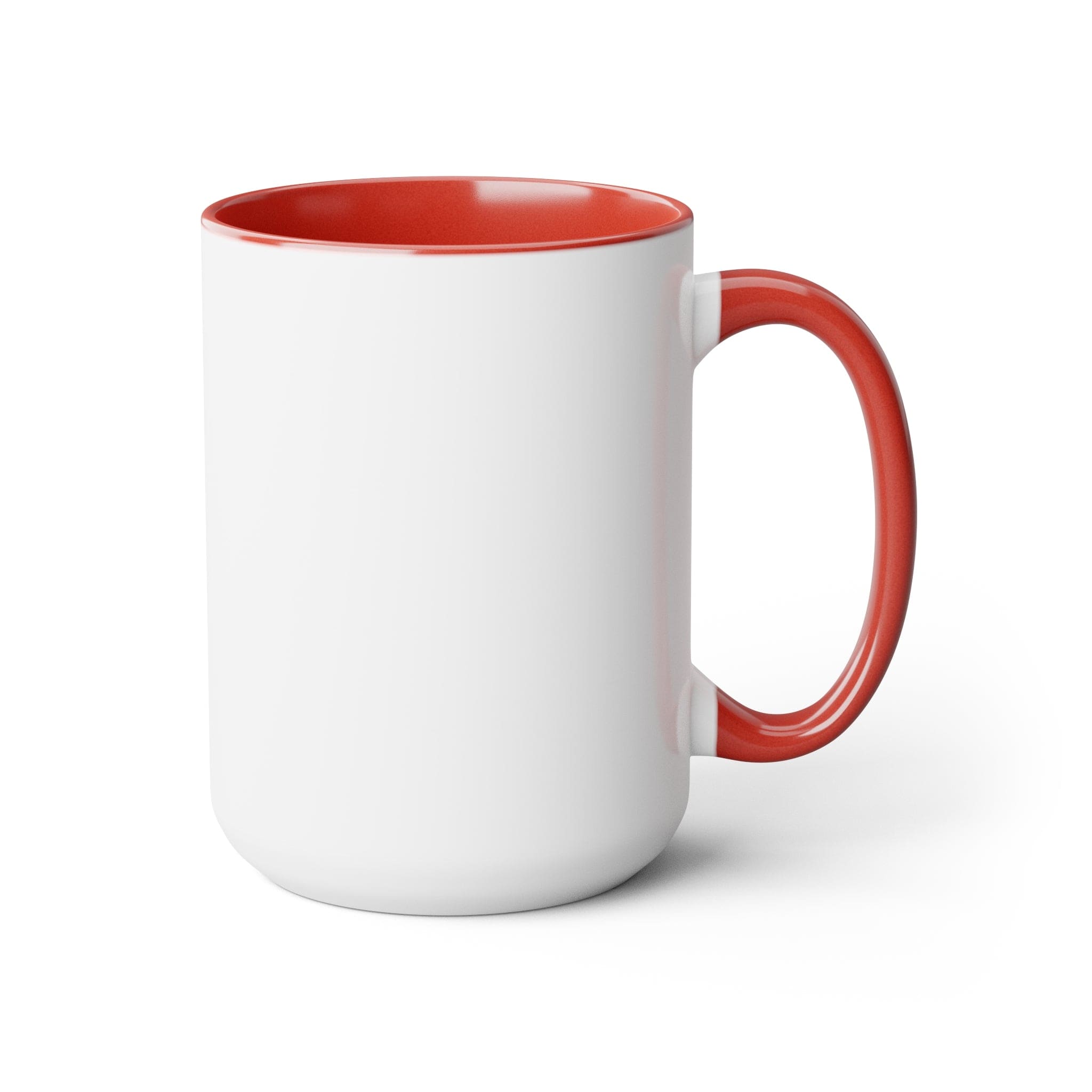 Two-tone Accent Ceramic Coffee Mug with colored handle and interior, glossy finish, available in five colors, perfect for coffee lovers.