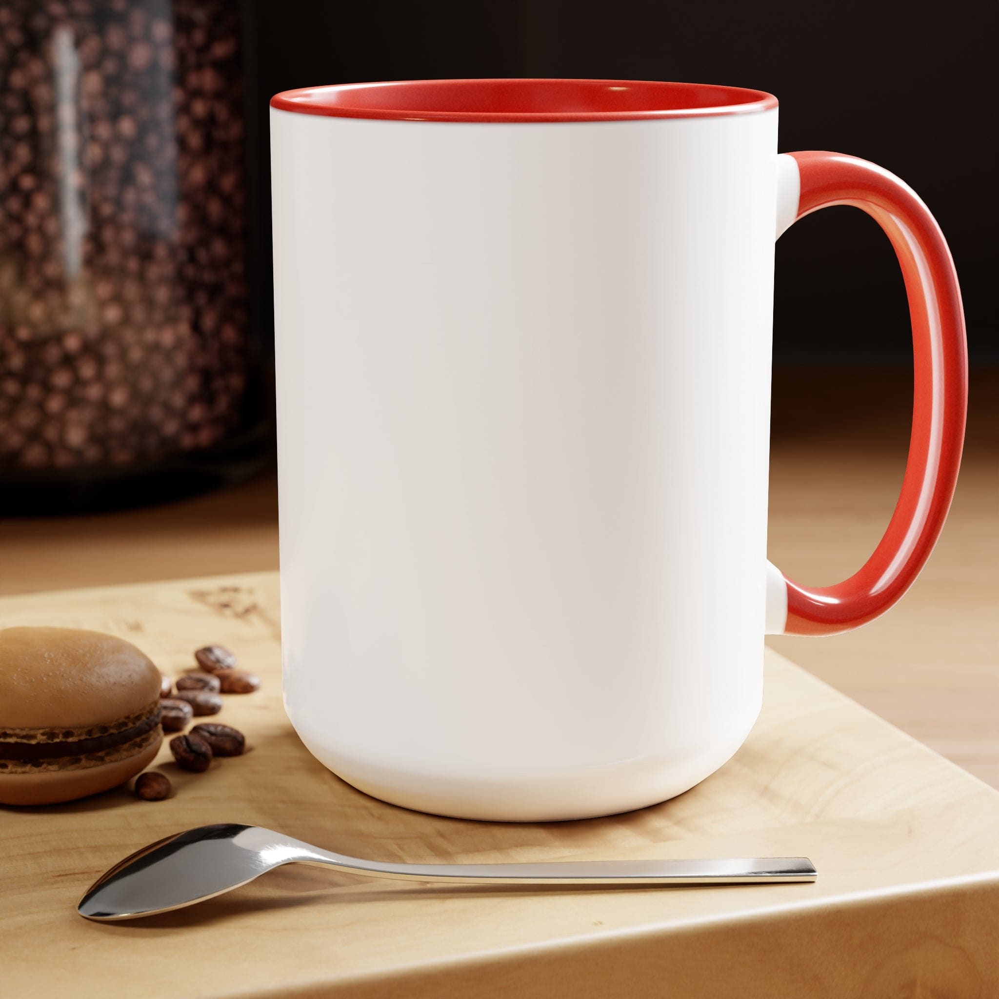 Two-tone Accent Ceramic Coffee Mug with colored handle and interior, glossy finish, available in five colors, perfect for coffee lovers.