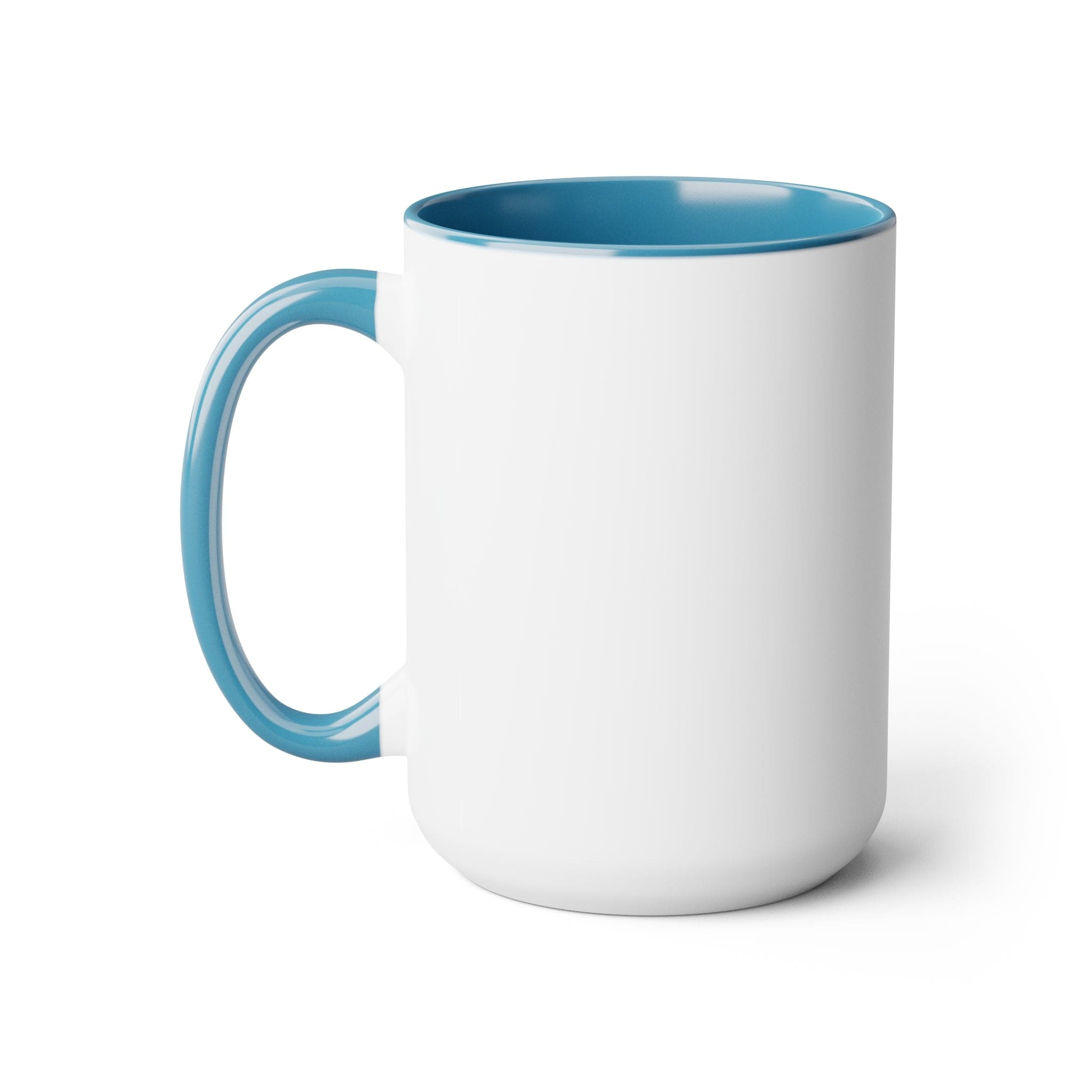Two-tone Accent Ceramic Coffee Mug with colored handle and interior, glossy finish, available in five colors, perfect for coffee lovers.