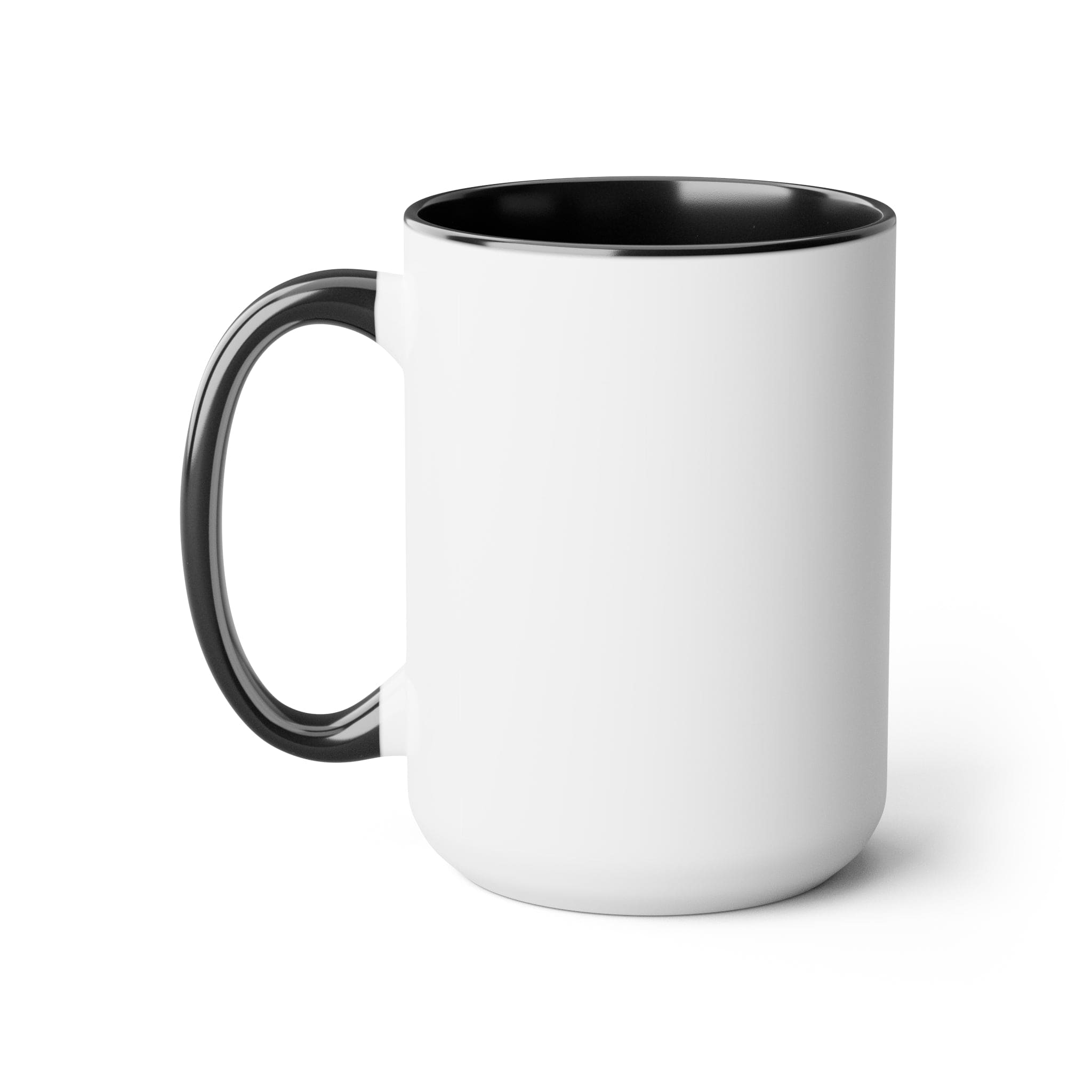 Two-tone Accent Ceramic Coffee Mug with colored handle and interior, glossy finish, available in five colors, perfect for coffee lovers.