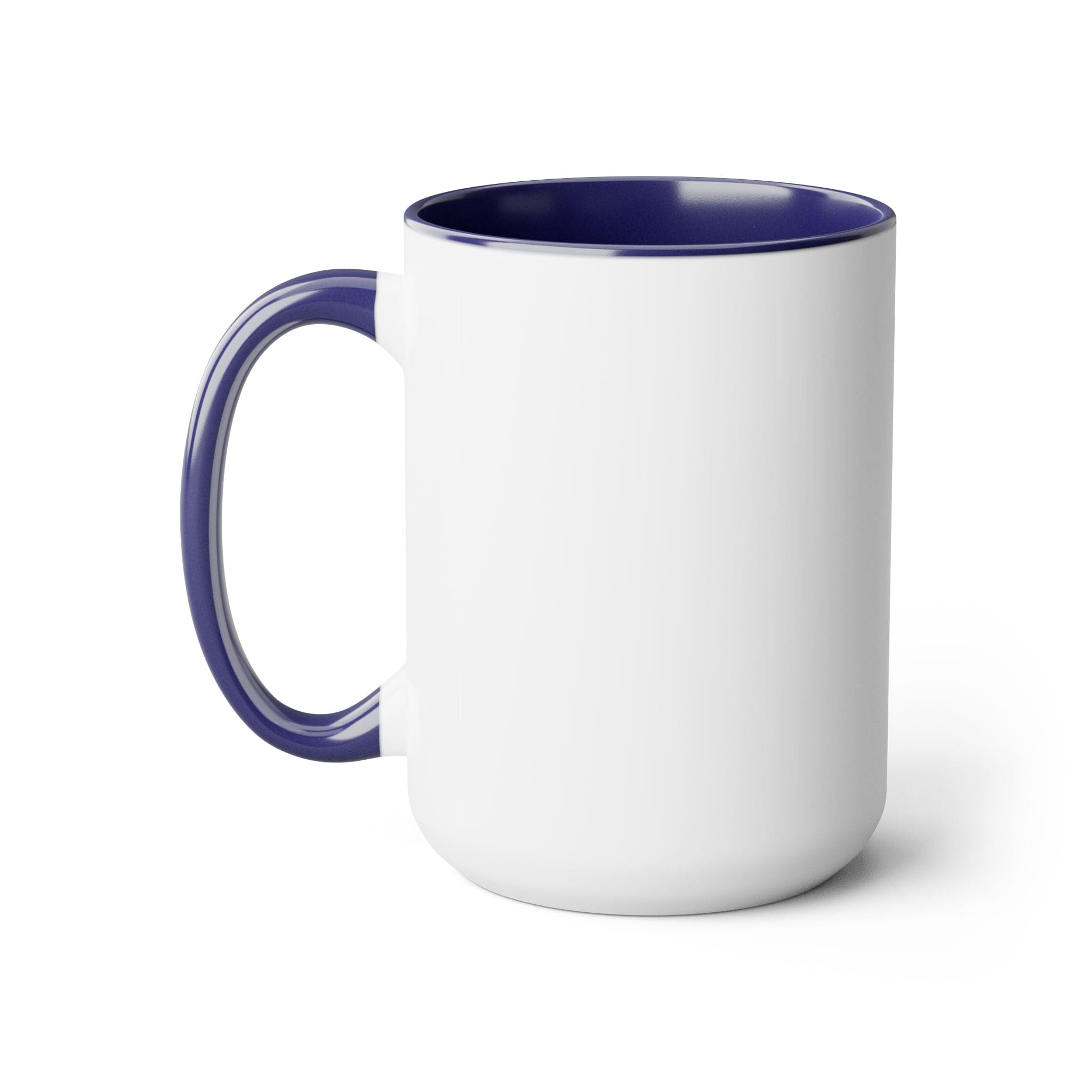 Two-tone Accent Ceramic Coffee Mug with colored handle and interior, glossy finish, available in five colors, perfect for coffee lovers.