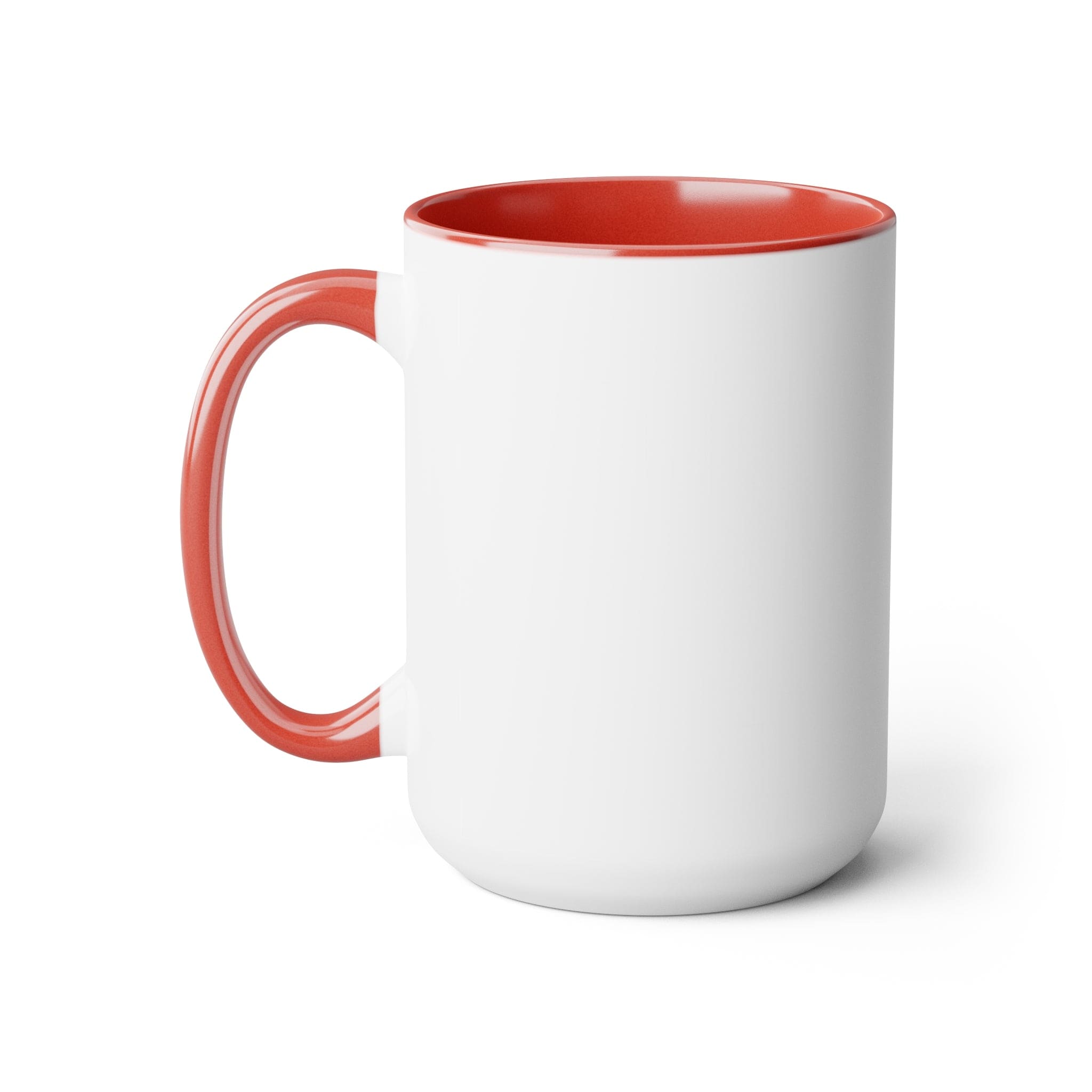 Two-tone Accent Ceramic Coffee Mug with colored handle and interior, glossy finish, available in five colors, perfect for coffee lovers.