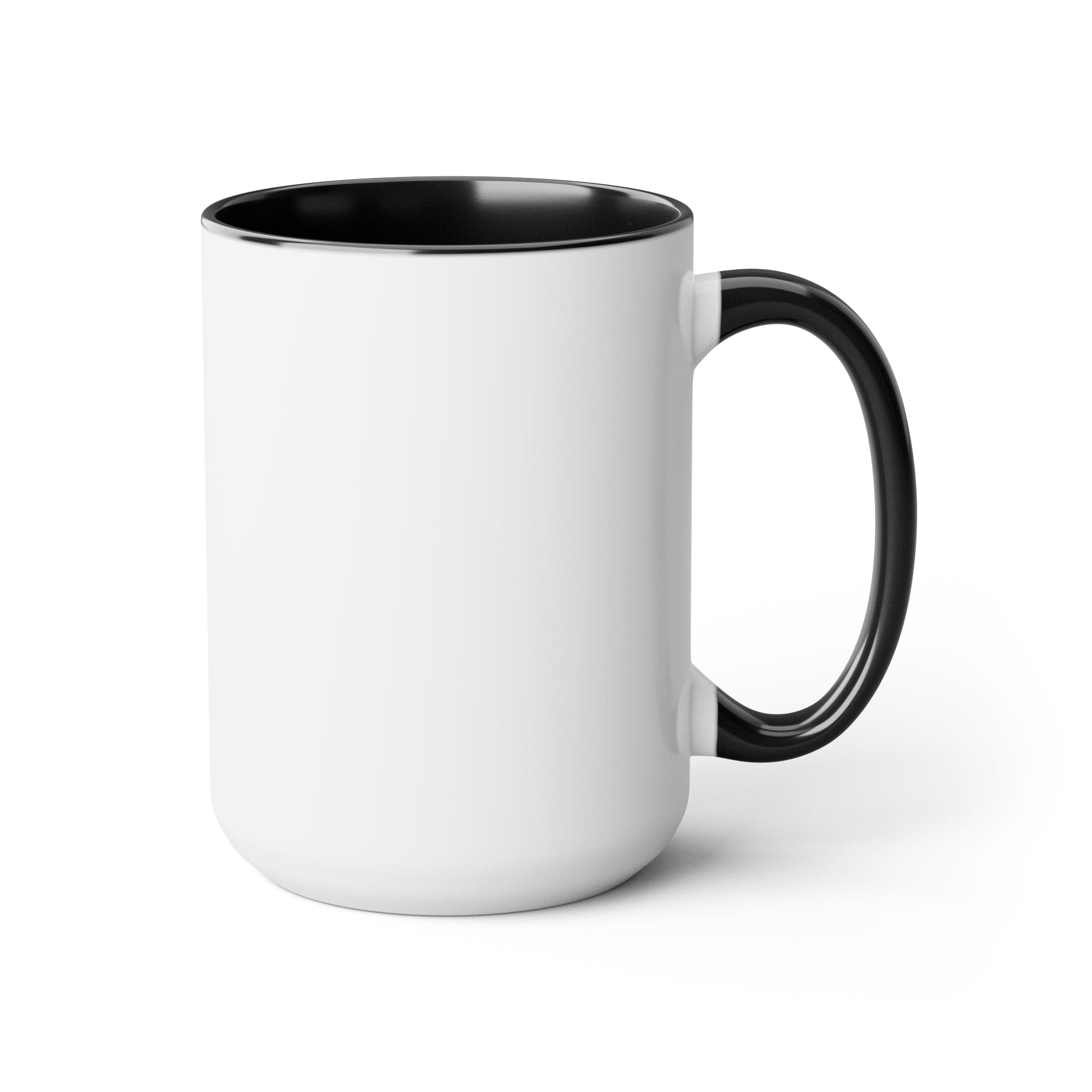 Two-tone Accent Ceramic Coffee Mug with colored handle and interior, glossy finish, available in five colors, perfect for coffee lovers.