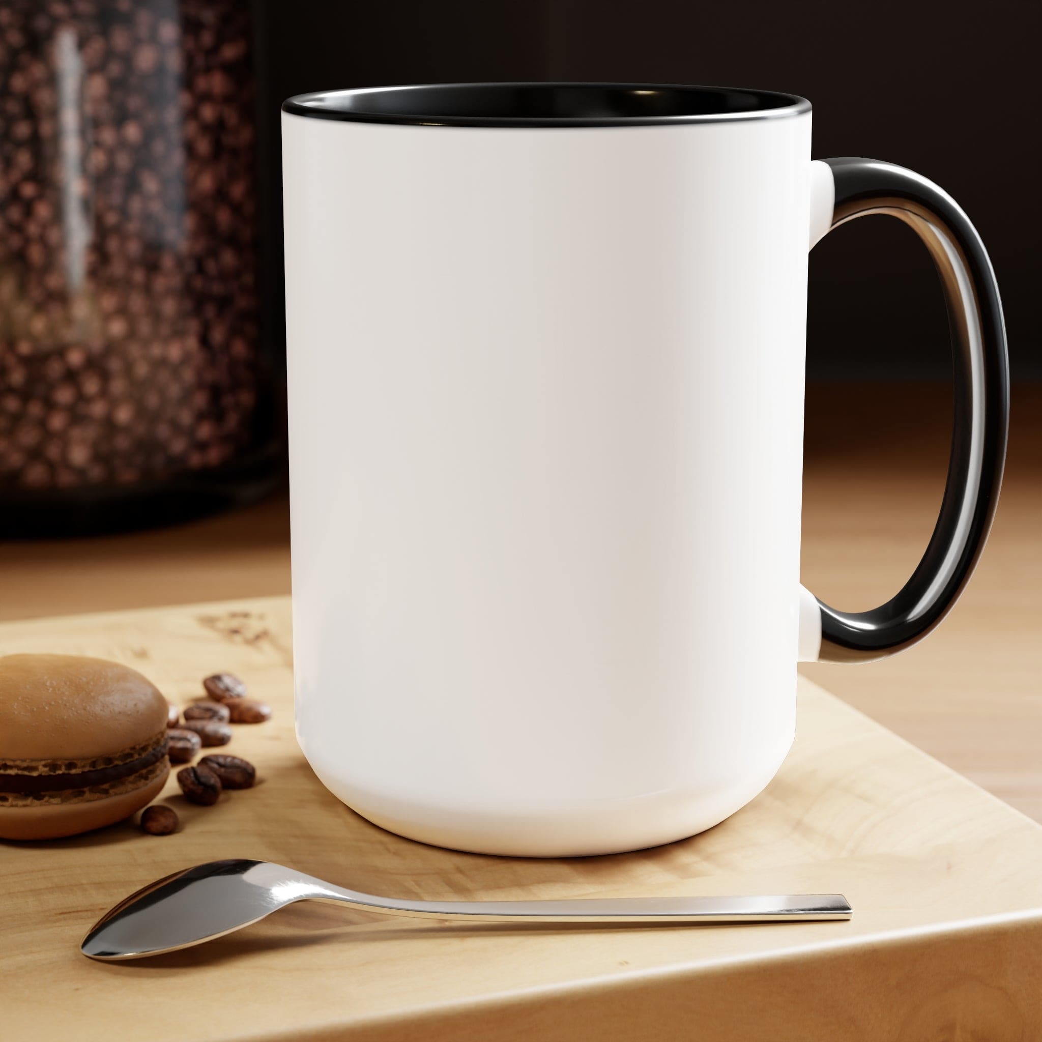 Two-tone Accent Ceramic Coffee Mug with colored handle and interior, glossy finish, available in five colors, perfect for coffee lovers.