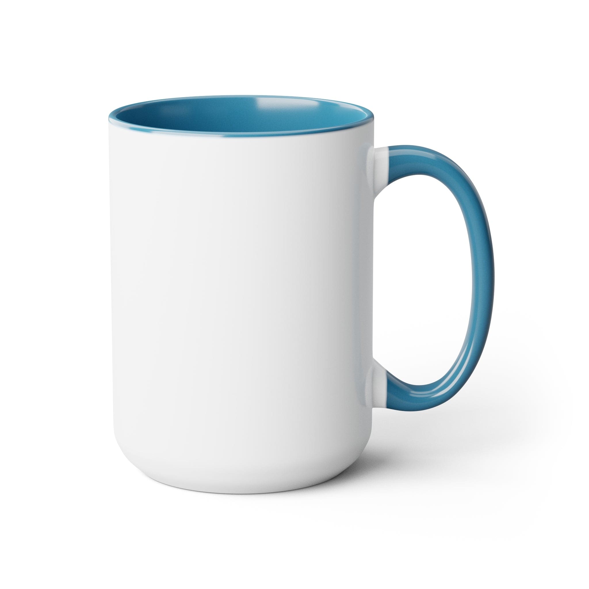 Two-tone Accent Ceramic Coffee Mug with colored handle and interior, glossy finish, available in five colors, perfect for coffee lovers.