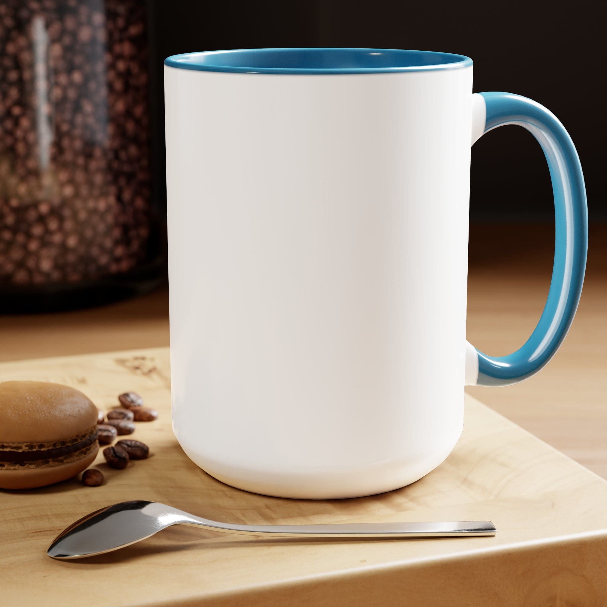 Two-tone Accent Ceramic Coffee Mug with colored handle and interior, glossy finish, available in five colors, perfect for coffee lovers.