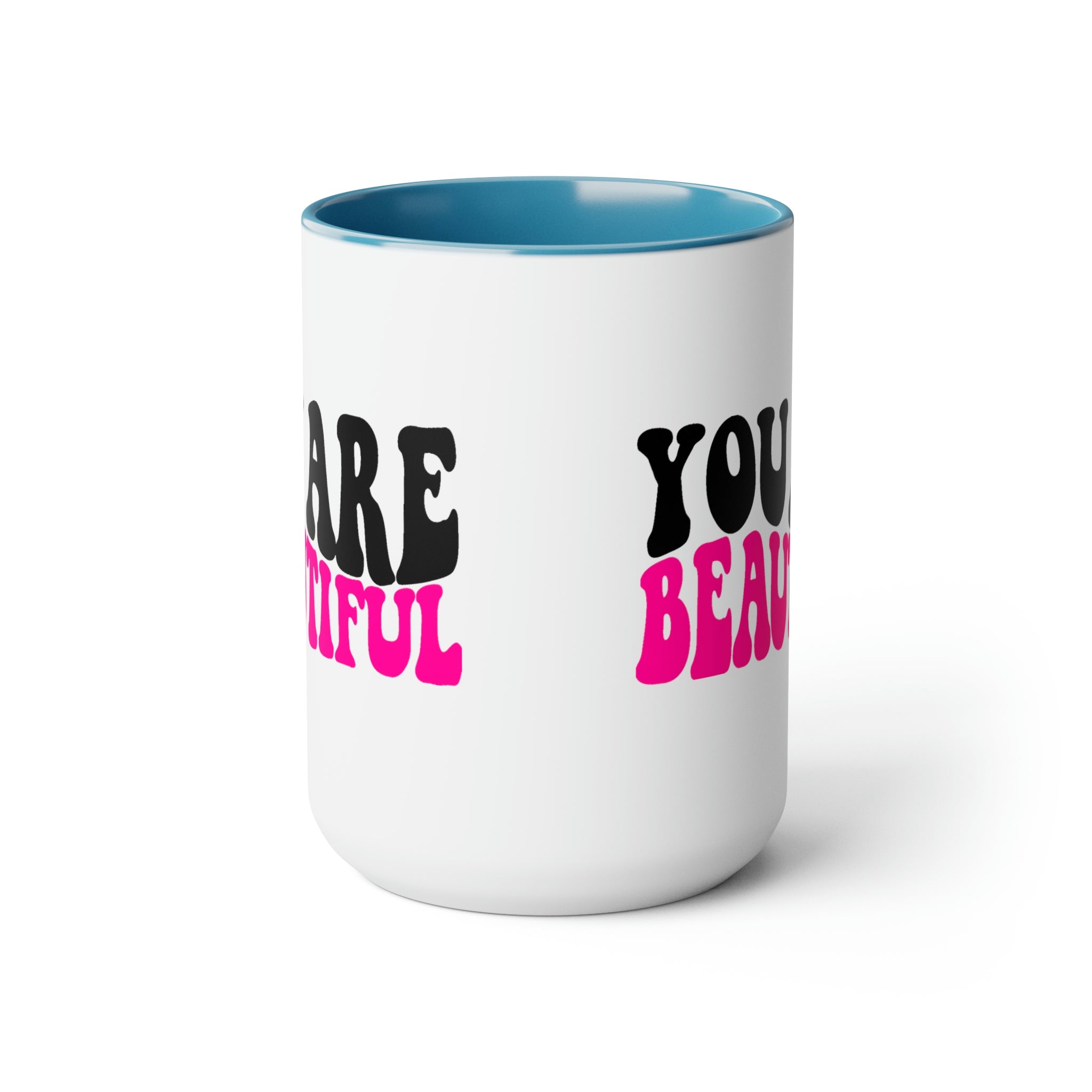 Two-tone Accent Ceramic Coffee Mug with a glossy finish, featuring a retro wavy design and a colored handle, available in five colors.