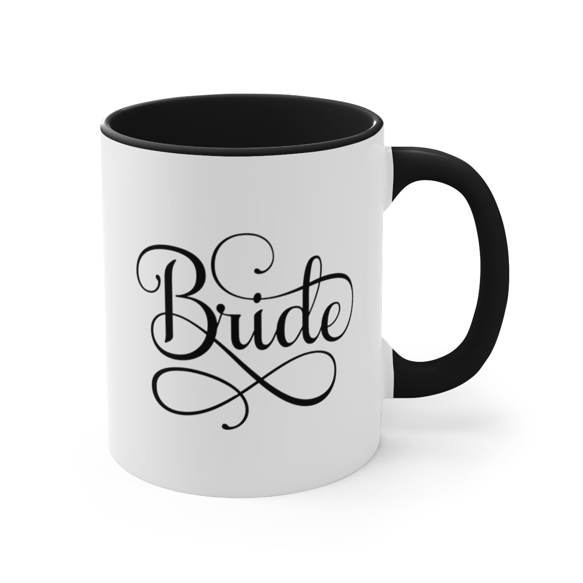 A stylish two-tone ceramic mug with a white exterior and a colorful interior and handle, perfect for brides and wedding celebrations.