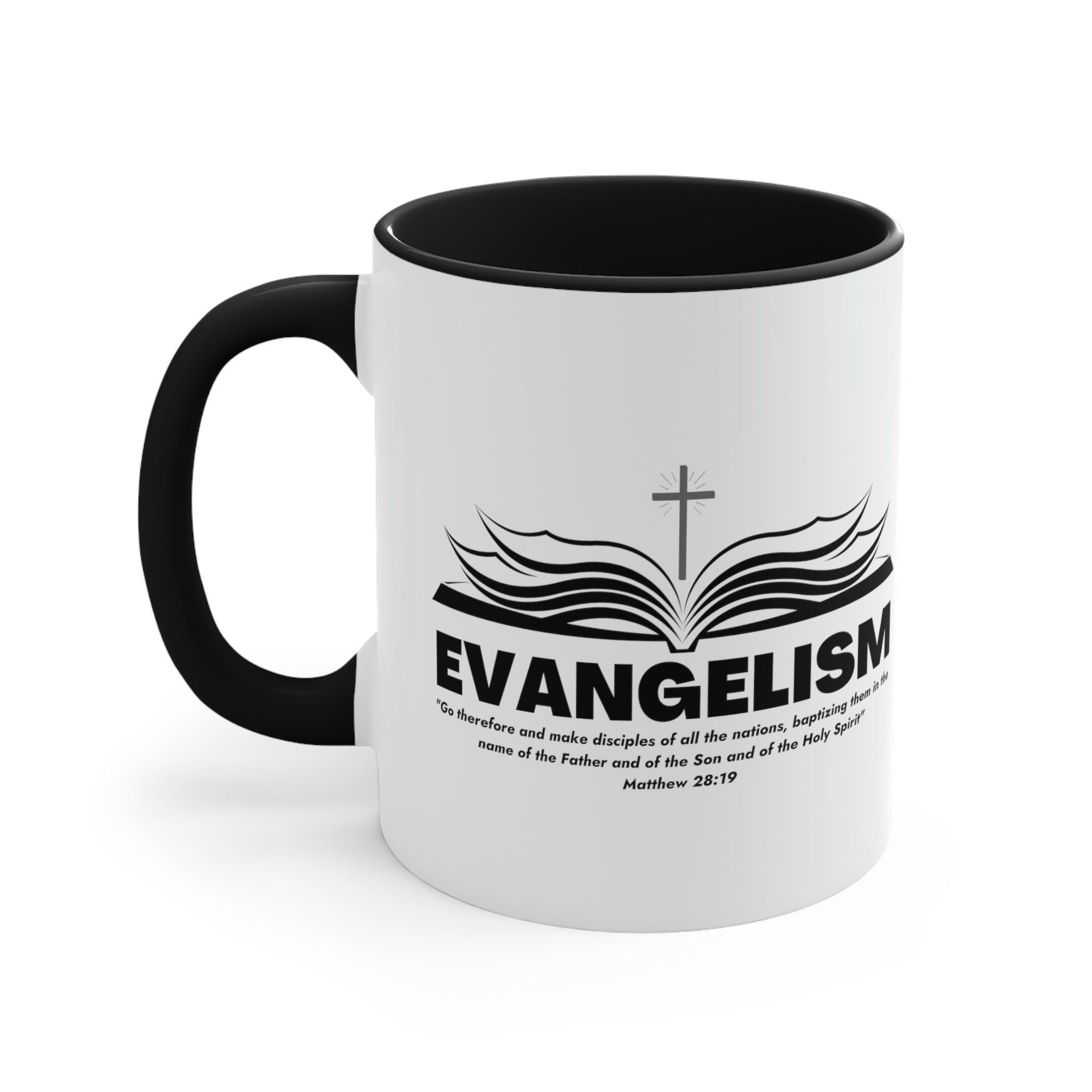 Two-tone Accent Ceramic Mug with a white exterior and colored interior, featuring a comfortable C-handle and an inspirational message.