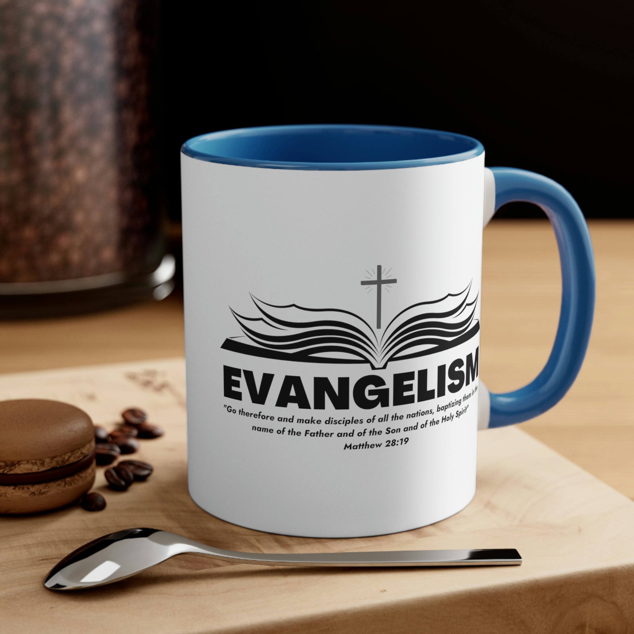 Two-tone Accent Ceramic Mug with a white exterior and colored interior, featuring a comfortable C-handle and an inspirational message.