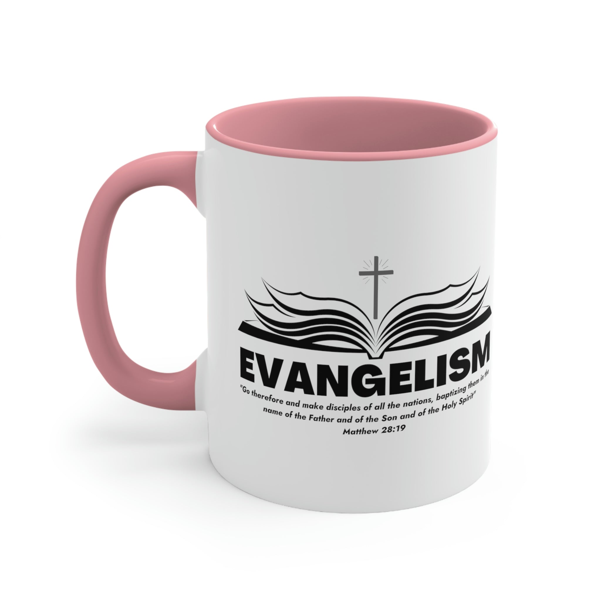 Two-tone Accent Ceramic Mug with a white exterior and colored interior, featuring a comfortable C-handle and an inspirational message.