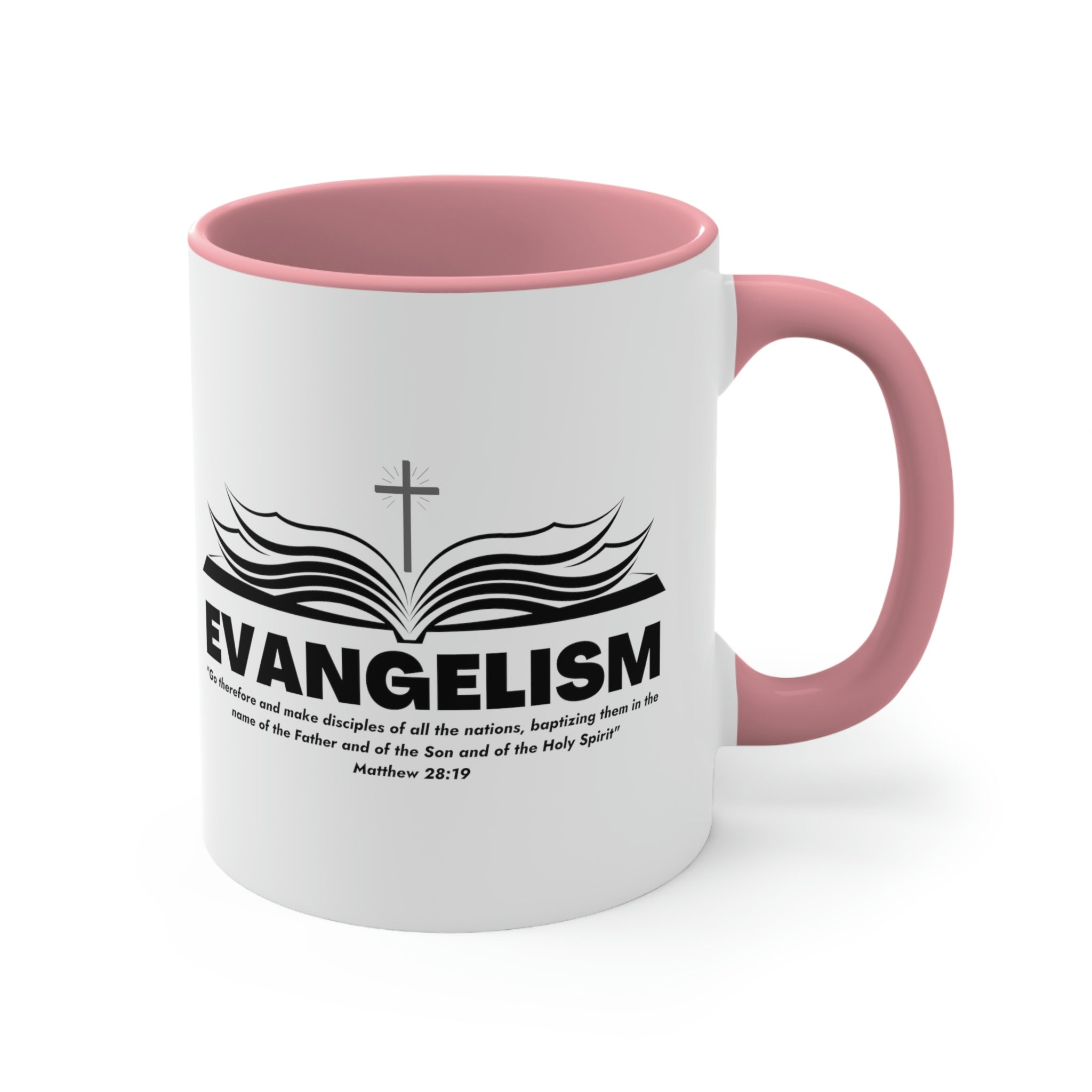 Two-tone Accent Ceramic Mug with a white exterior and colored interior, featuring a comfortable C-handle and an inspirational message.