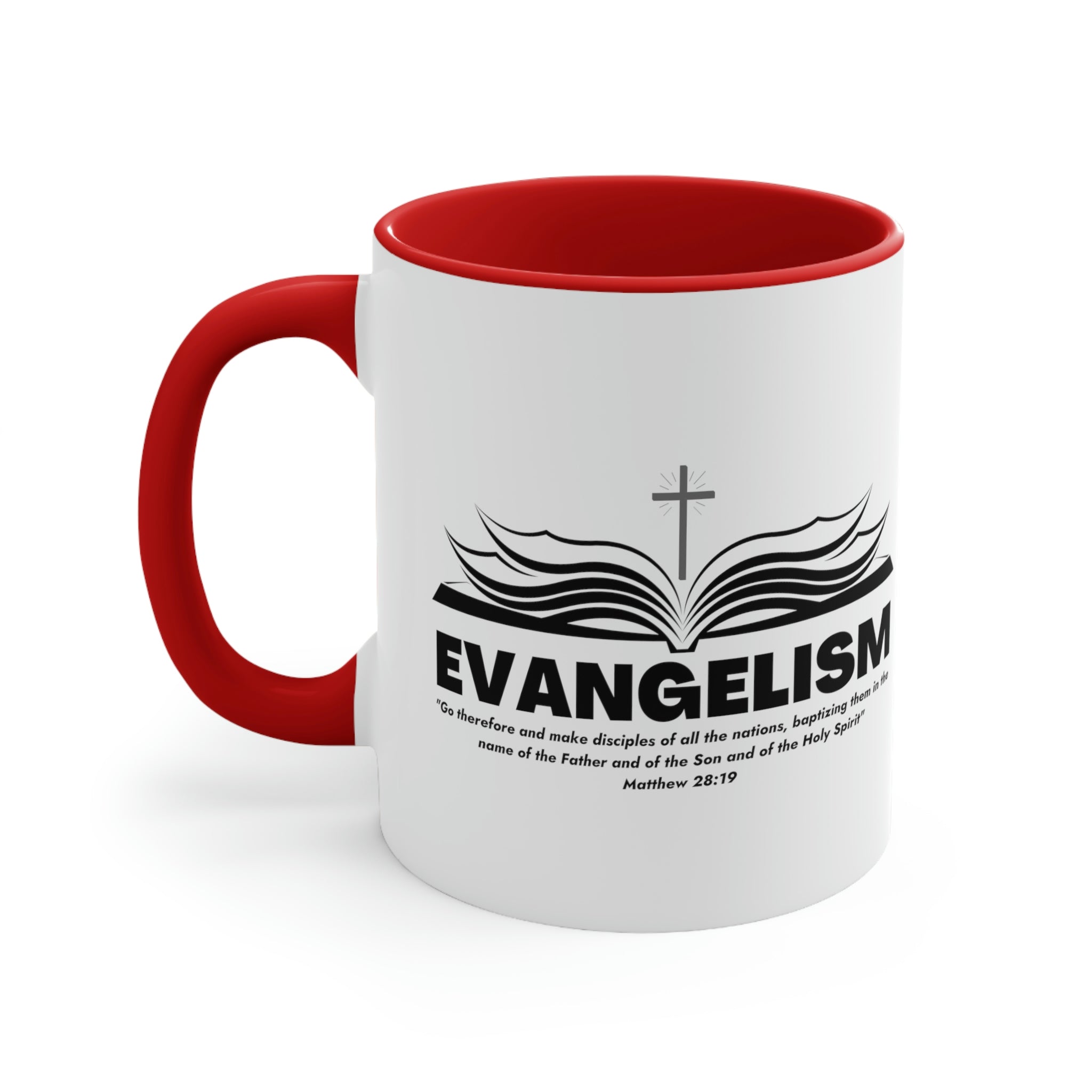 Two-tone Accent Ceramic Mug with a white exterior and colored interior, featuring a comfortable C-handle and an inspirational message.