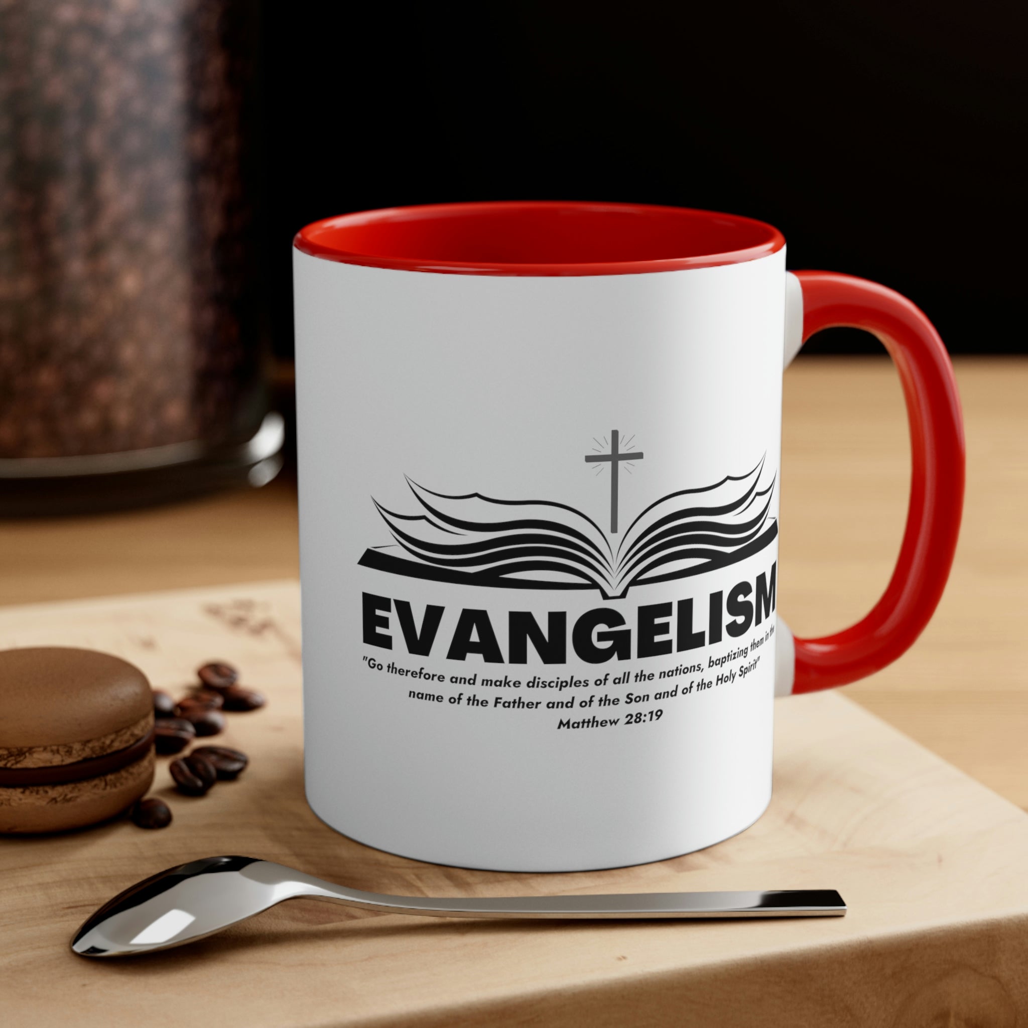 Two-tone Accent Ceramic Mug with a white exterior and colored interior, featuring a comfortable C-handle and an inspirational message.