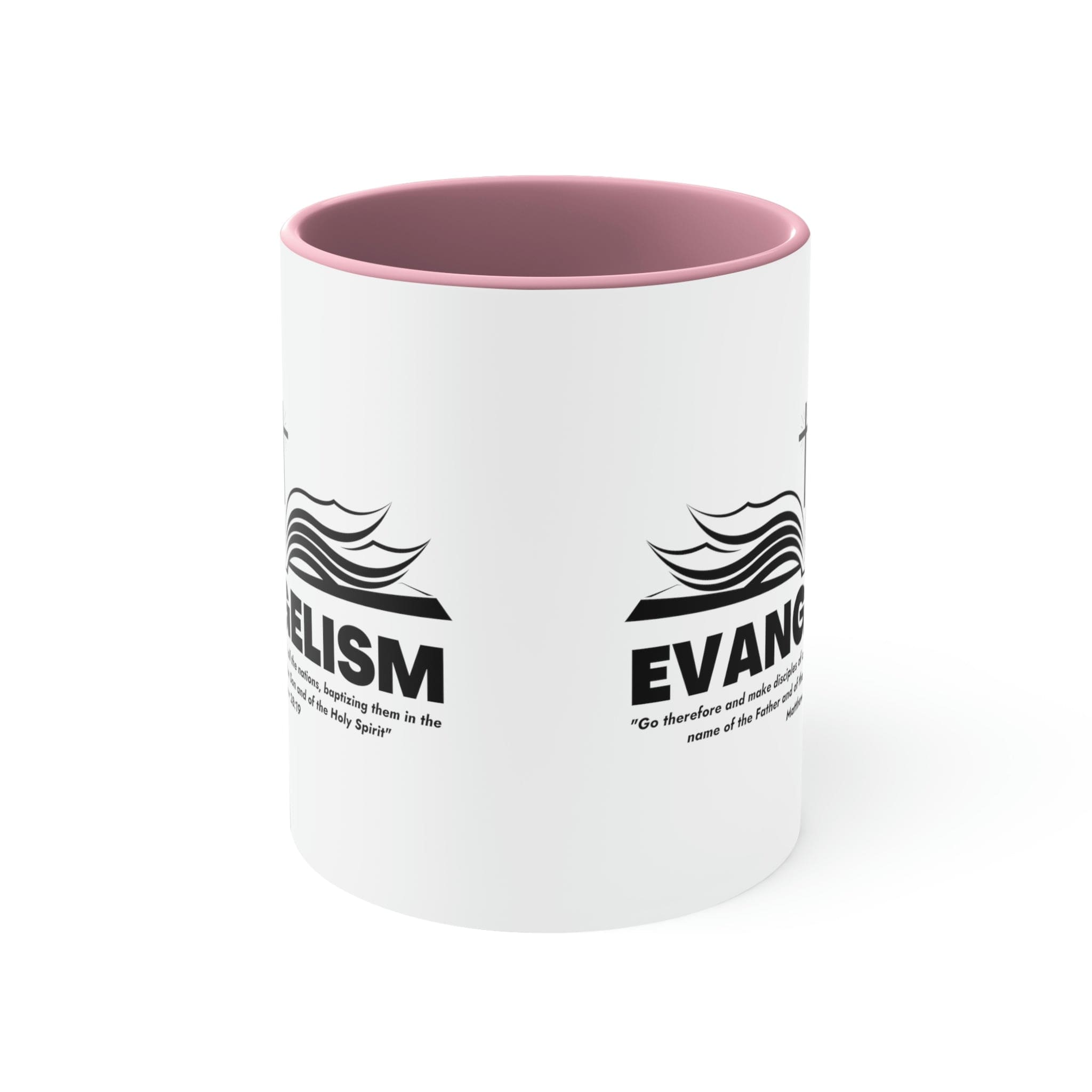 Two-tone Accent Ceramic Mug with a white exterior and colored interior, featuring a comfortable C-handle and an inspirational message.