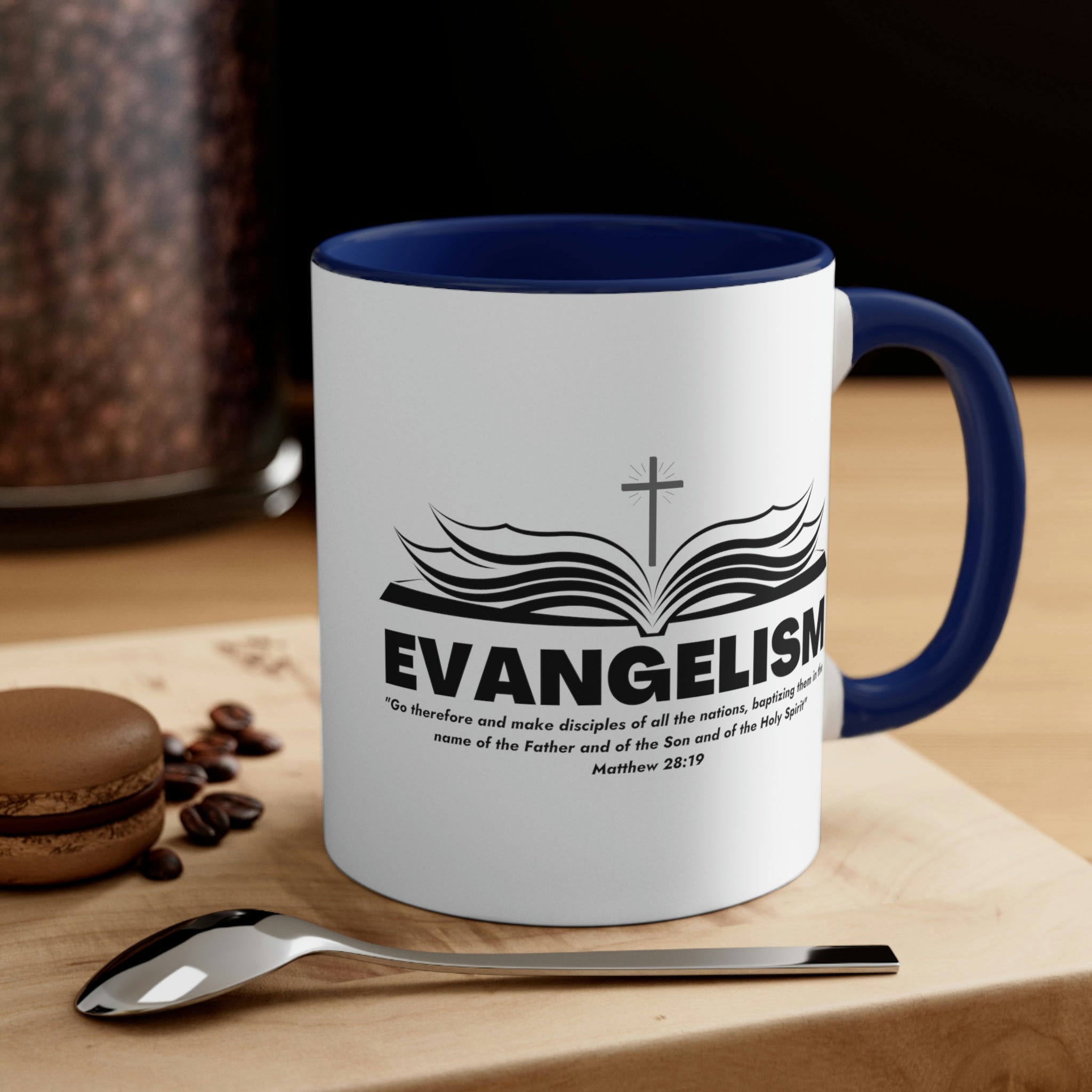 Two-tone Accent Ceramic Mug with a white exterior and colored interior, featuring a comfortable C-handle and an inspirational message.