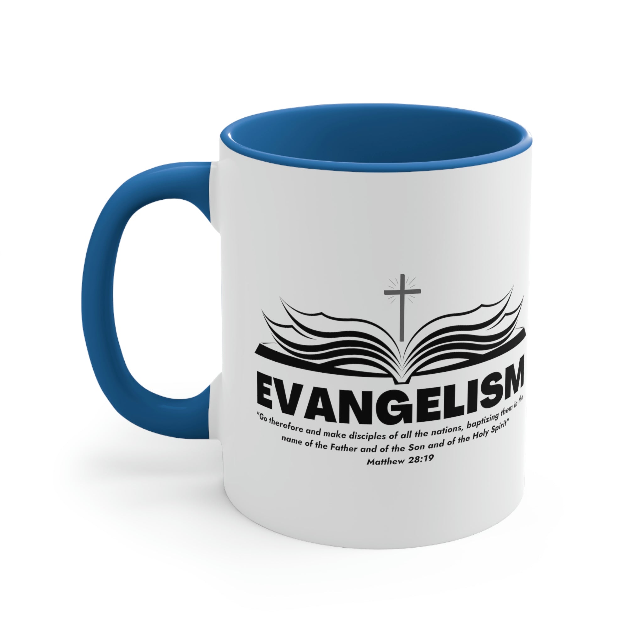 Two-tone Accent Ceramic Mug with a white exterior and colored interior, featuring a comfortable C-handle and an inspirational message.