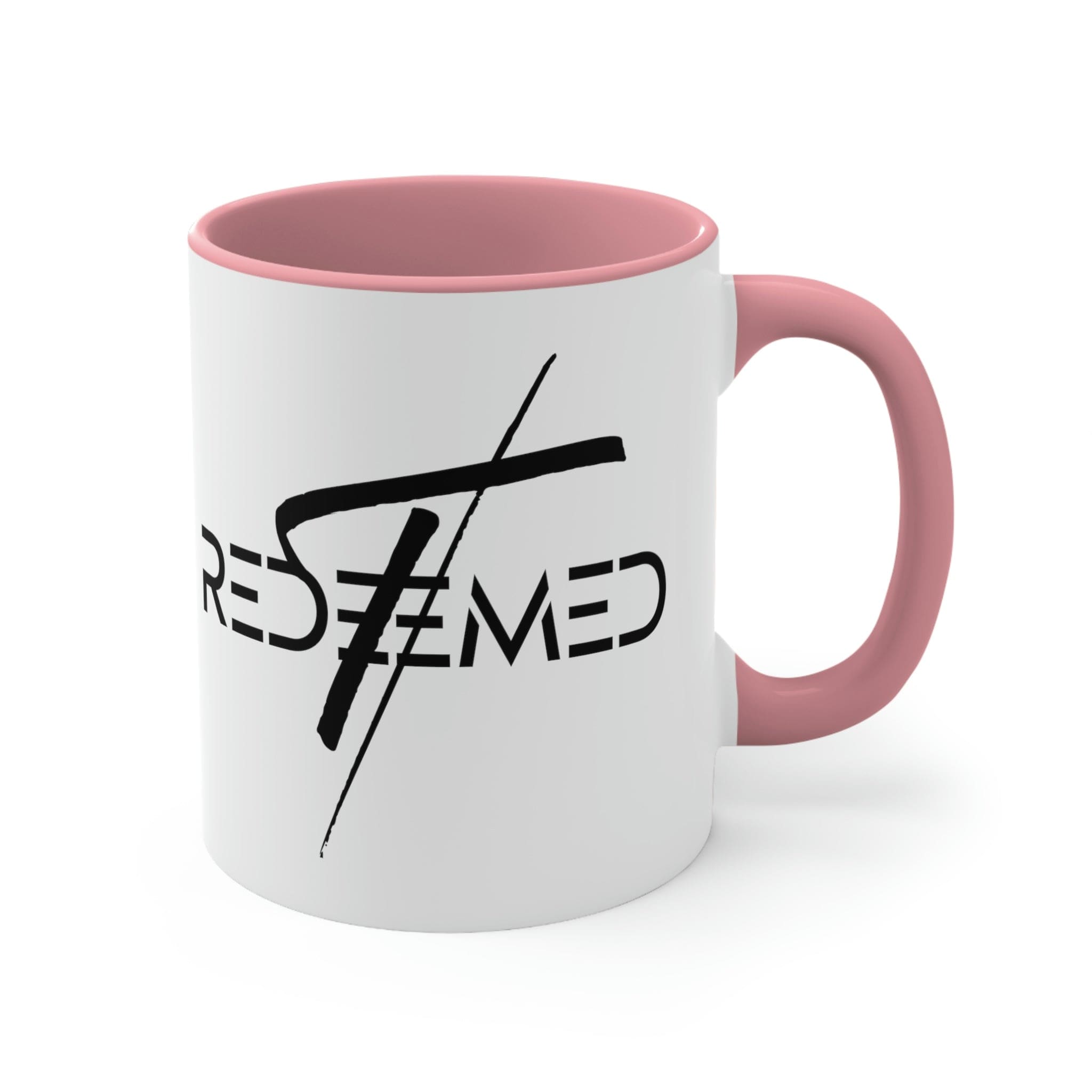 Two-tone Accent Ceramic Mug 11oz with Redeemed Christian Cross design, featuring a colored interior and C-handle for comfortable use.