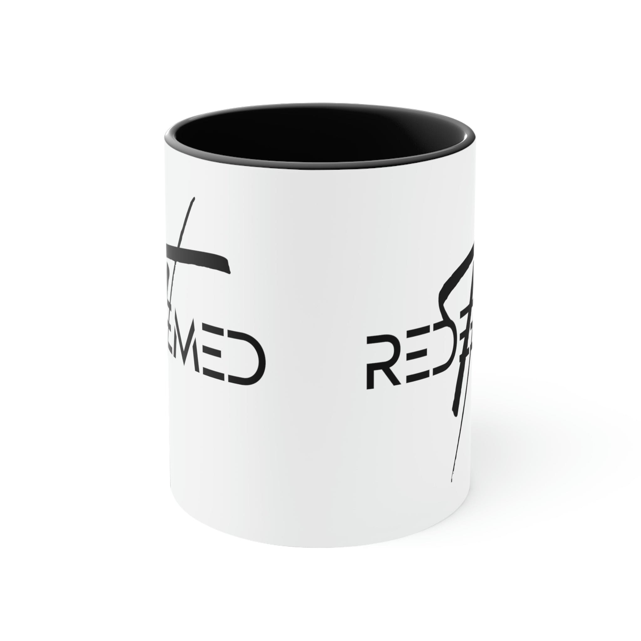Two-tone Accent Ceramic Mug 11oz with Redeemed Christian Cross design, featuring a colored interior and C-handle for comfortable use.