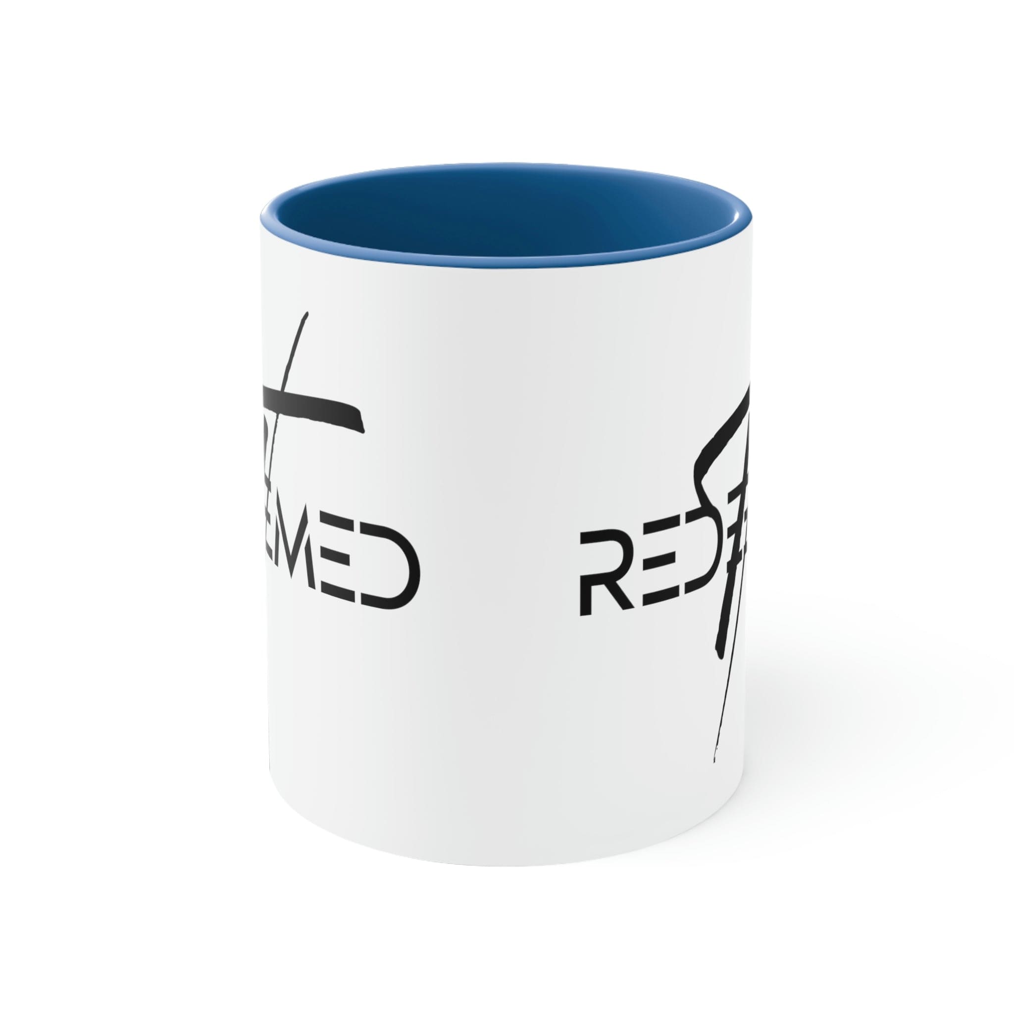 Two-tone Accent Ceramic Mug 11oz with Redeemed Christian Cross design, featuring a colored interior and C-handle for comfortable use.