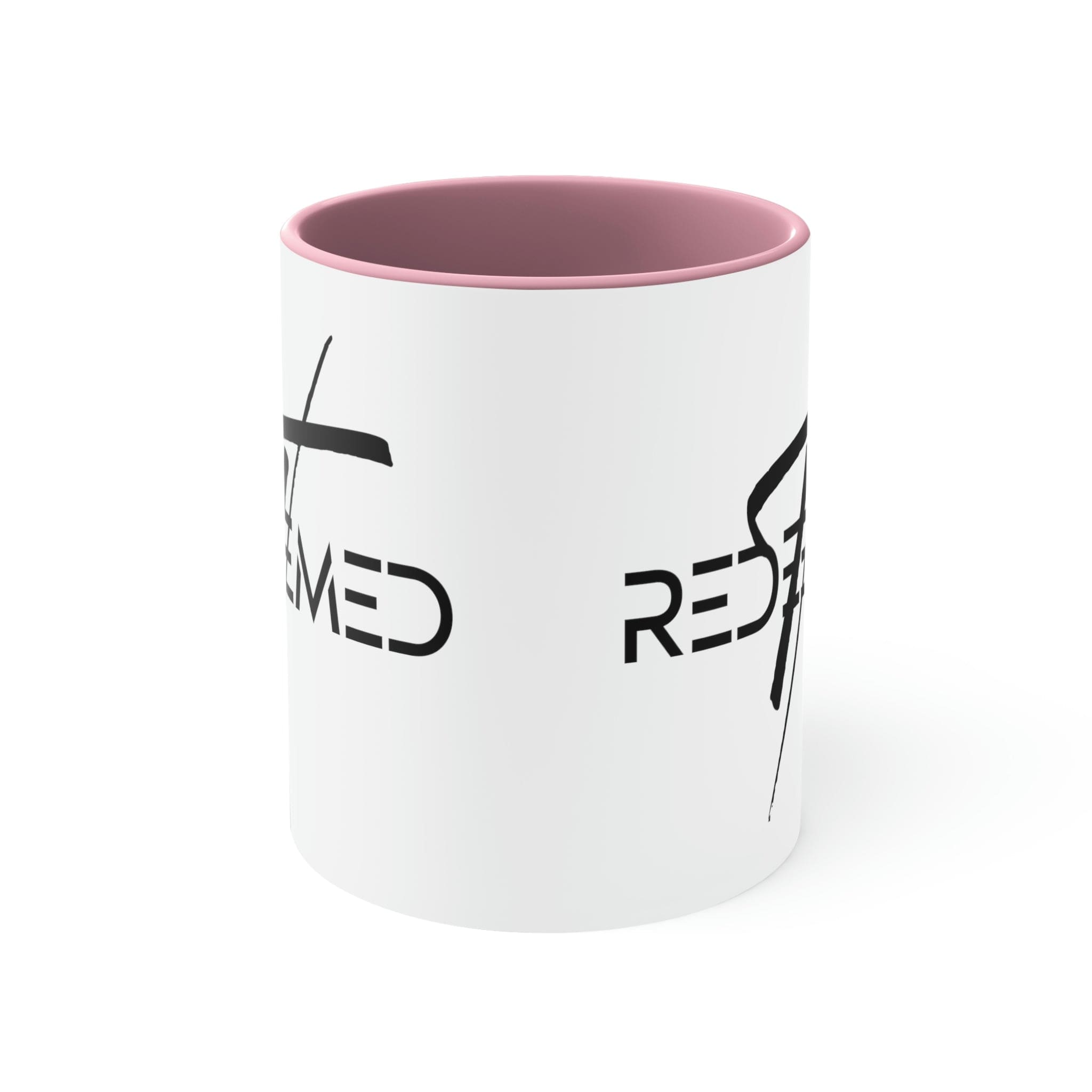 Two-tone Accent Ceramic Mug 11oz with Redeemed Christian Cross design, featuring a colored interior and C-handle for comfortable use.