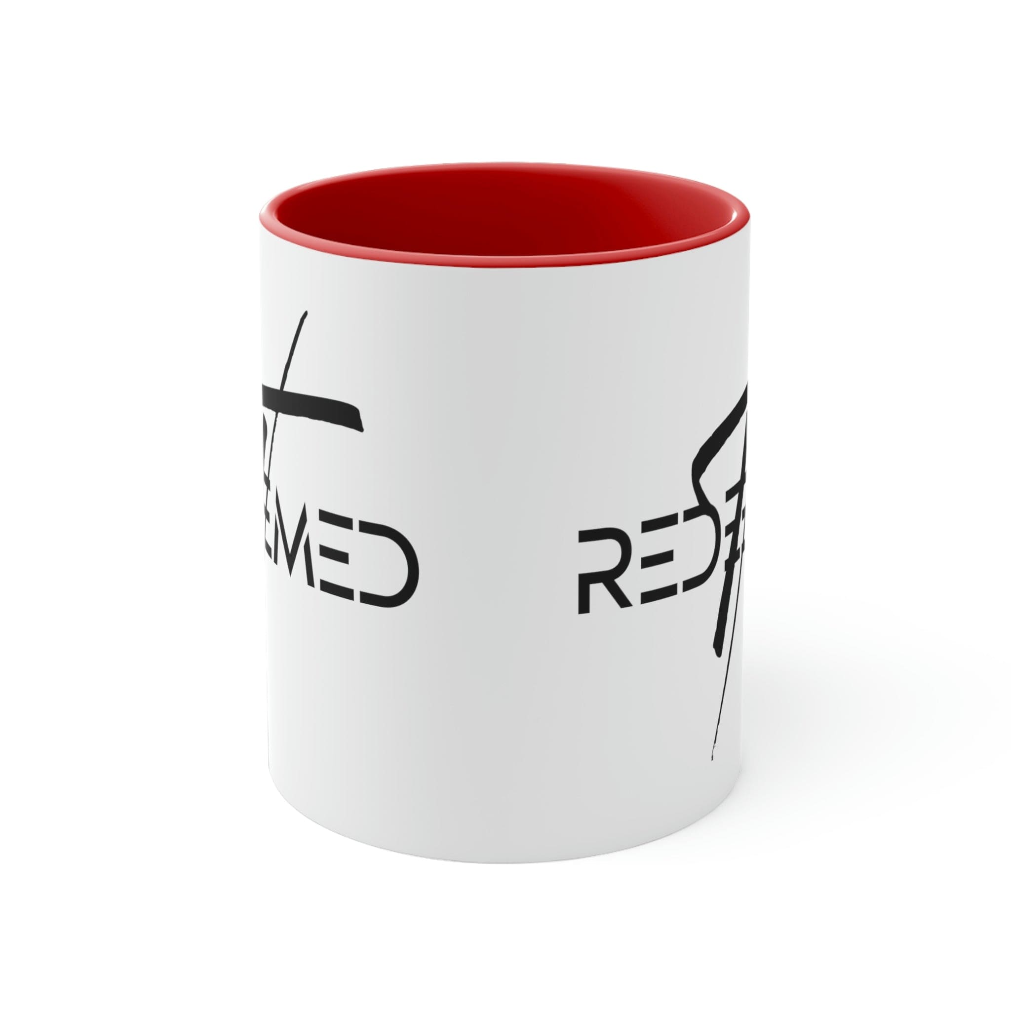 Two-tone Accent Ceramic Mug 11oz with Redeemed Christian Cross design, featuring a colored interior and C-handle for comfortable use.