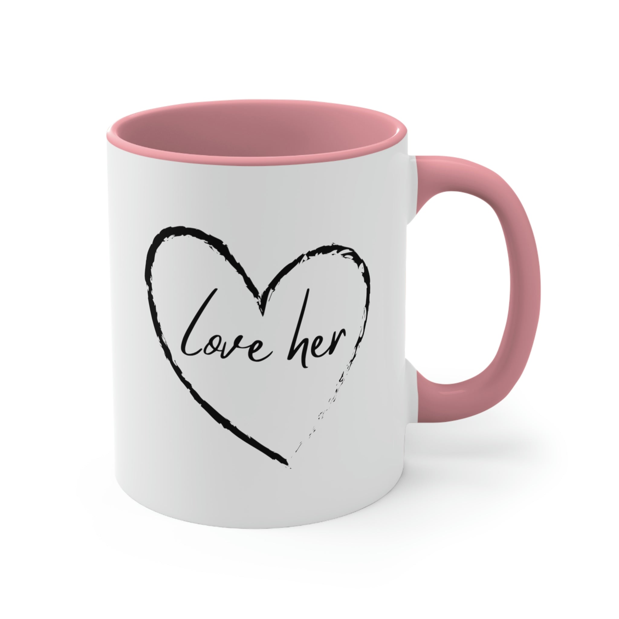 Two-tone ceramic mug with a white exterior and colorful interior and handle, featuring a comfortable C-handle design.