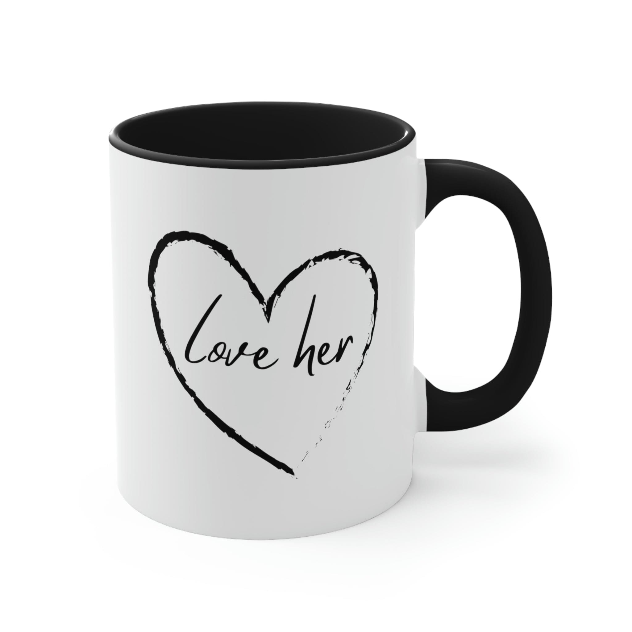 Two-tone ceramic mug with a white exterior and colorful interior and handle, featuring a comfortable C-handle design.