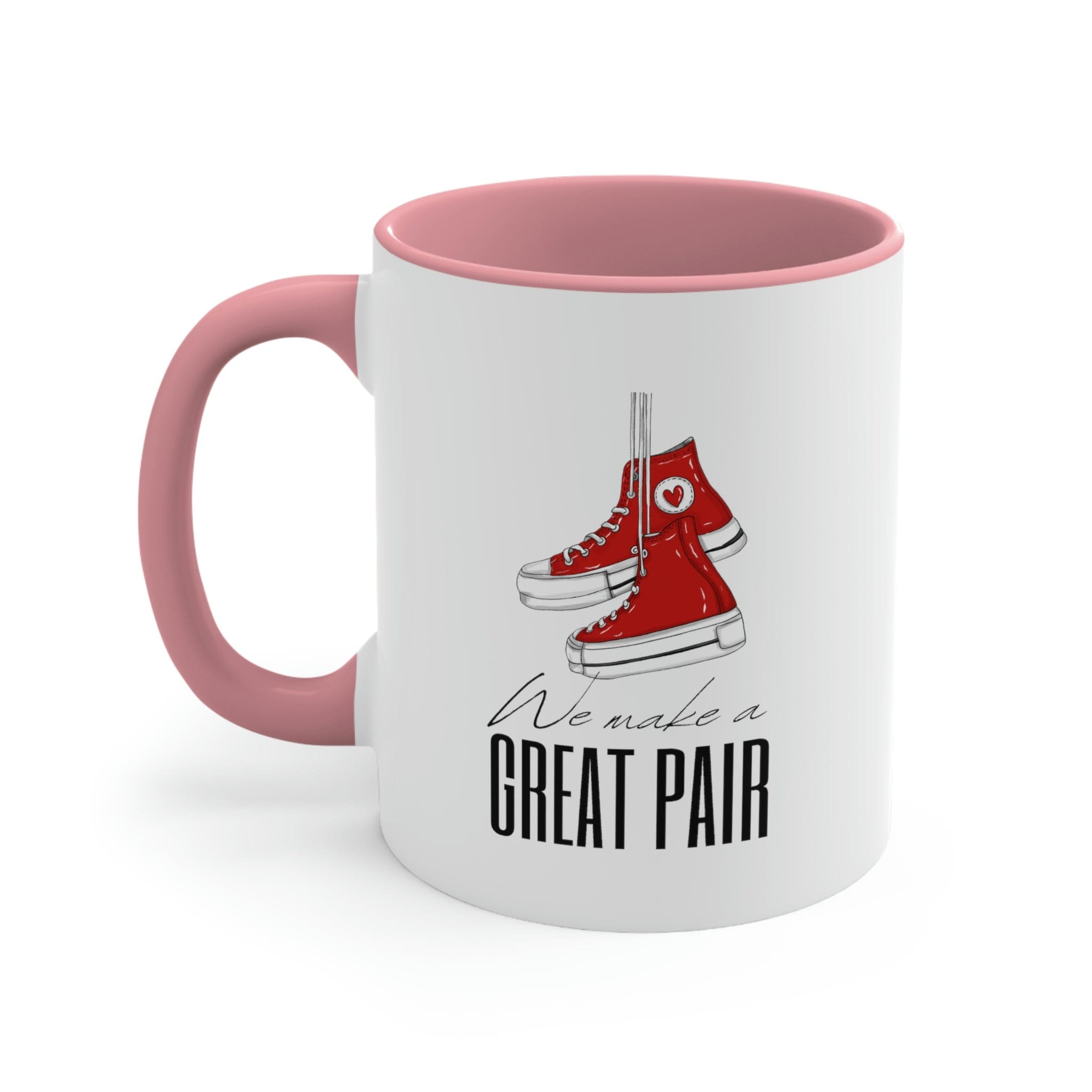 Two-tone Accent Ceramic Mug 11oz with a white exterior and colorful interior and handle, showcasing a stylish C-handle design.