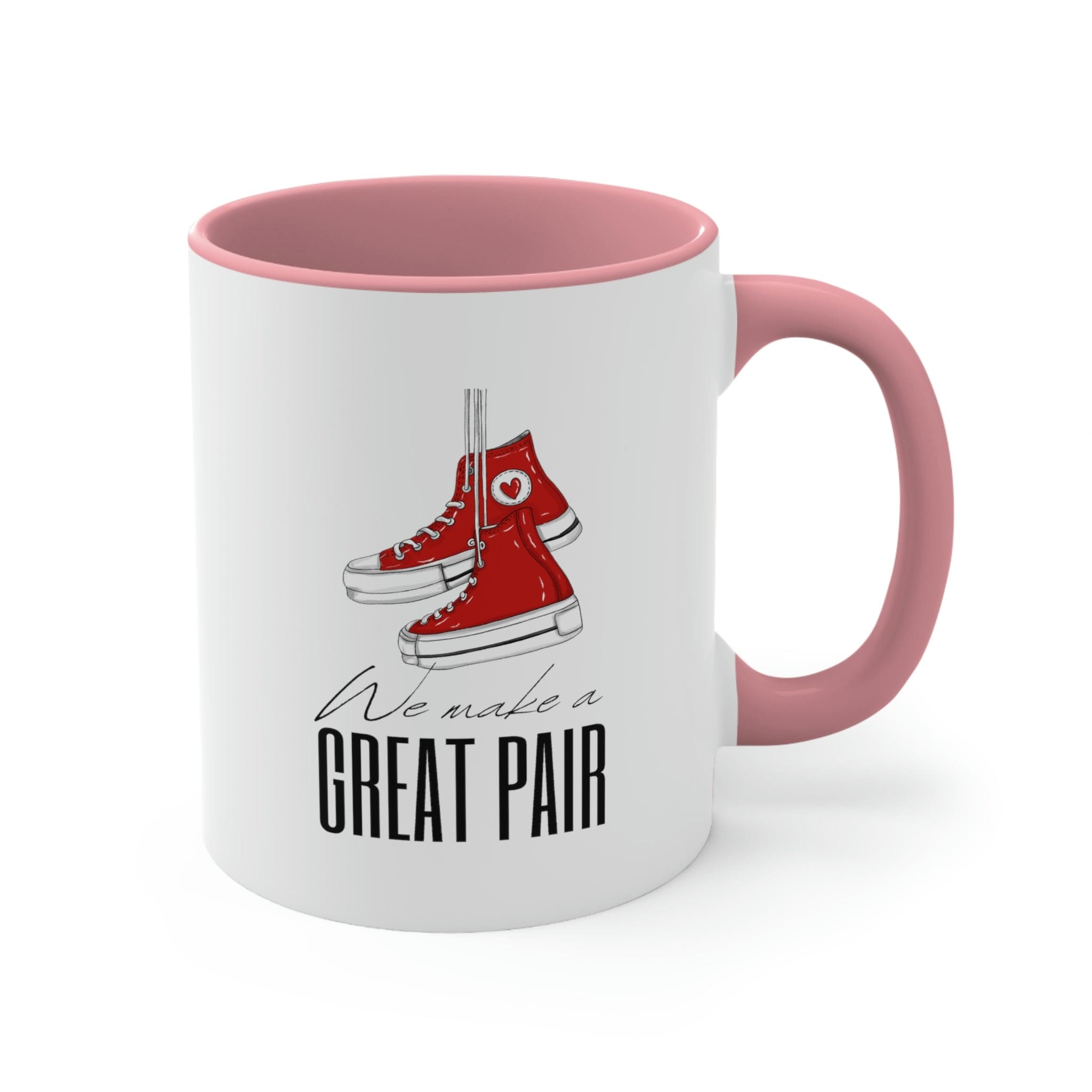 Two-tone Accent Ceramic Mug 11oz with a white exterior and colorful interior and handle, showcasing a stylish C-handle design.