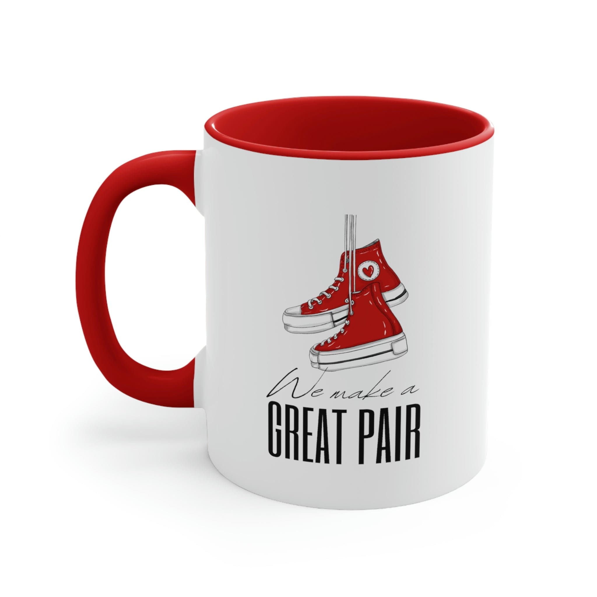 Two-tone Accent Ceramic Mug 11oz with a white exterior and colorful interior and handle, showcasing a stylish C-handle design.