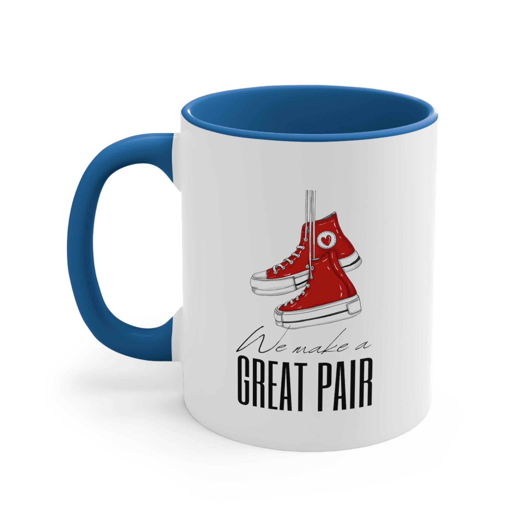 Two-tone Accent Ceramic Mug 11oz with a white exterior and colorful interior and handle, showcasing a stylish C-handle design.