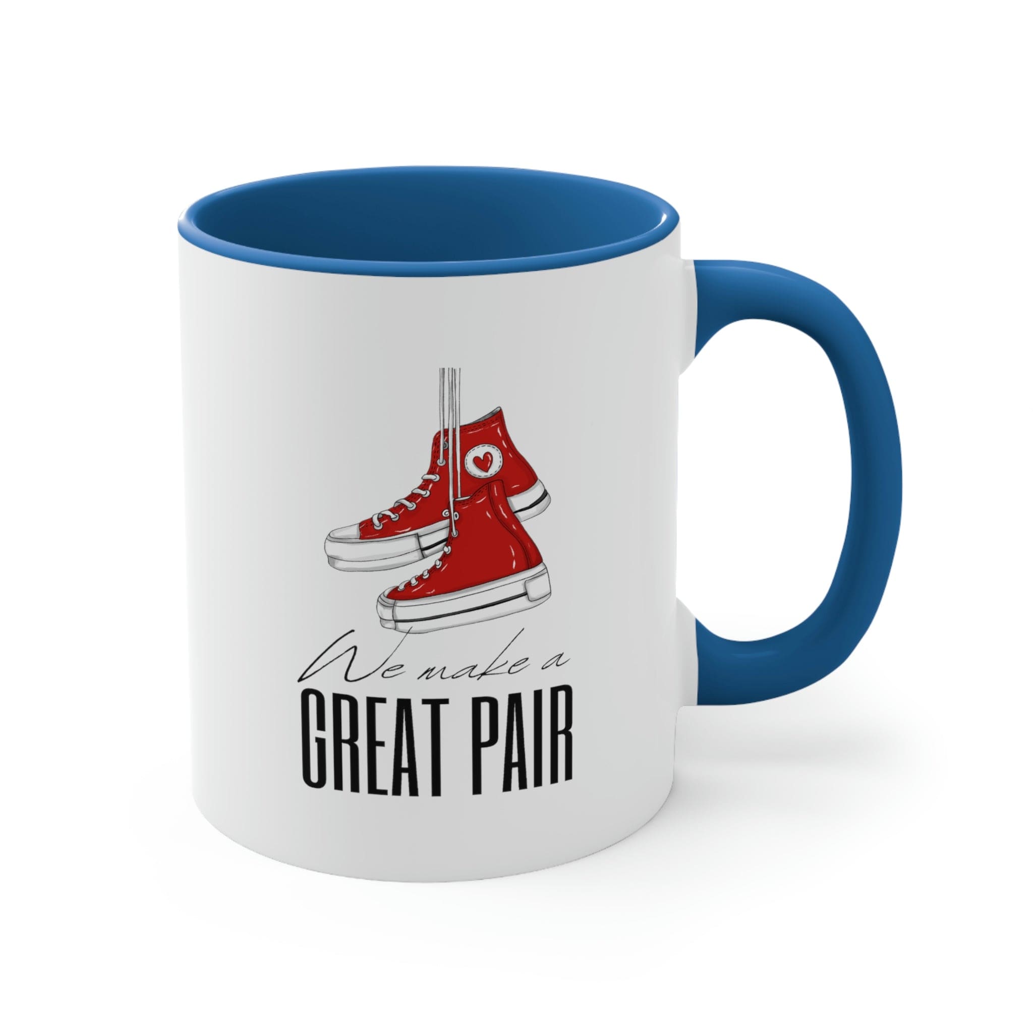 Two-tone Accent Ceramic Mug 11oz with a white exterior and colorful interior and handle, showcasing a stylish C-handle design.