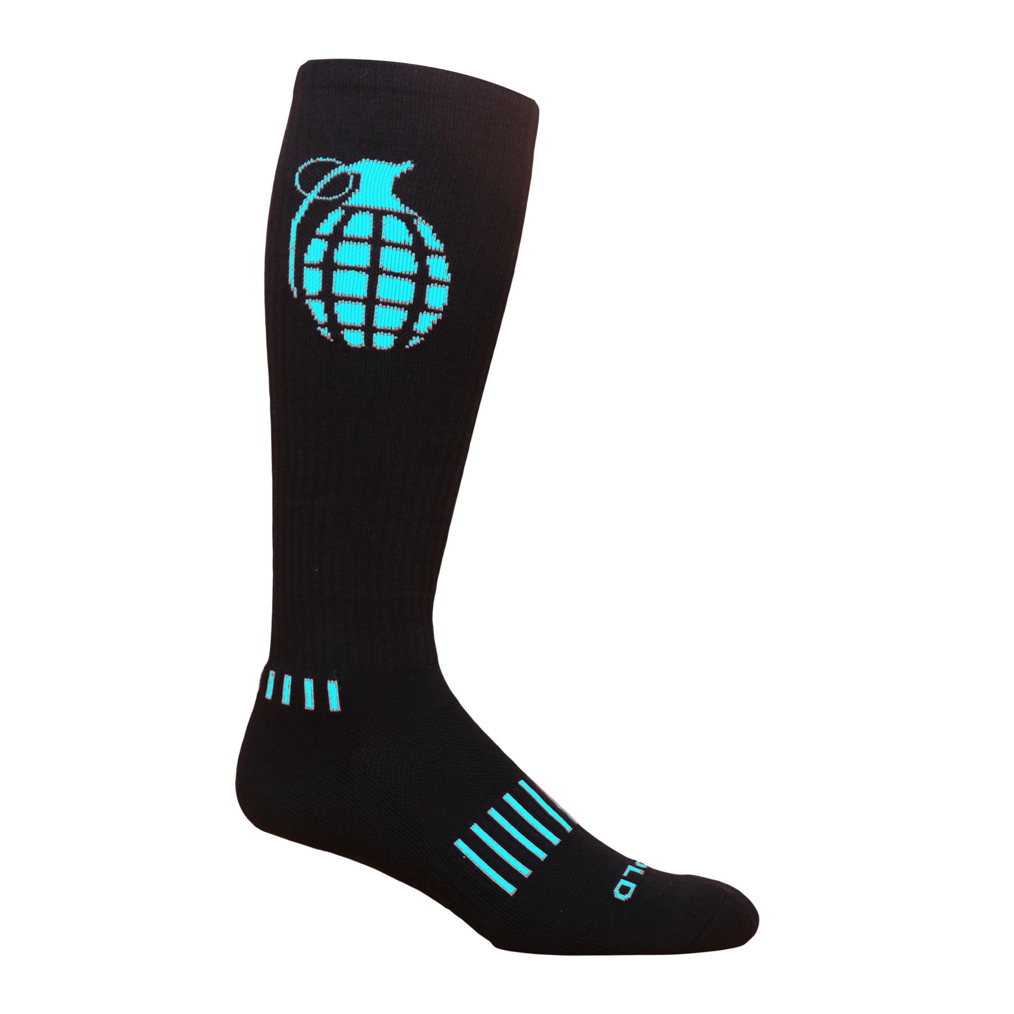 Ultimate Grenade Knee High Socks featuring a unique grenade design, ventilator mesh top, and compression technology for enhanced performance.