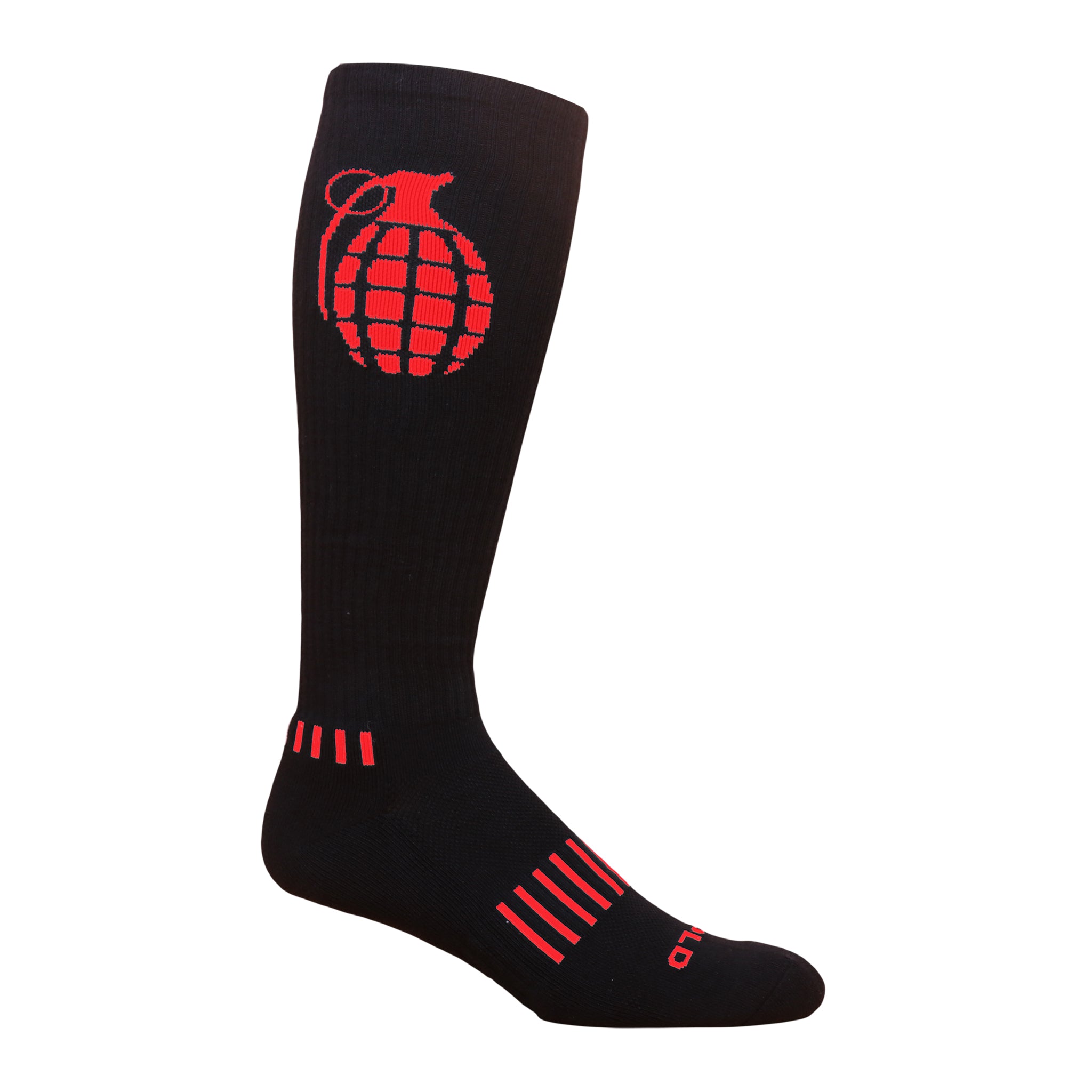 Ultimate Grenade Knee High Socks featuring a unique grenade design, ventilator mesh top, and compression technology for enhanced performance.
