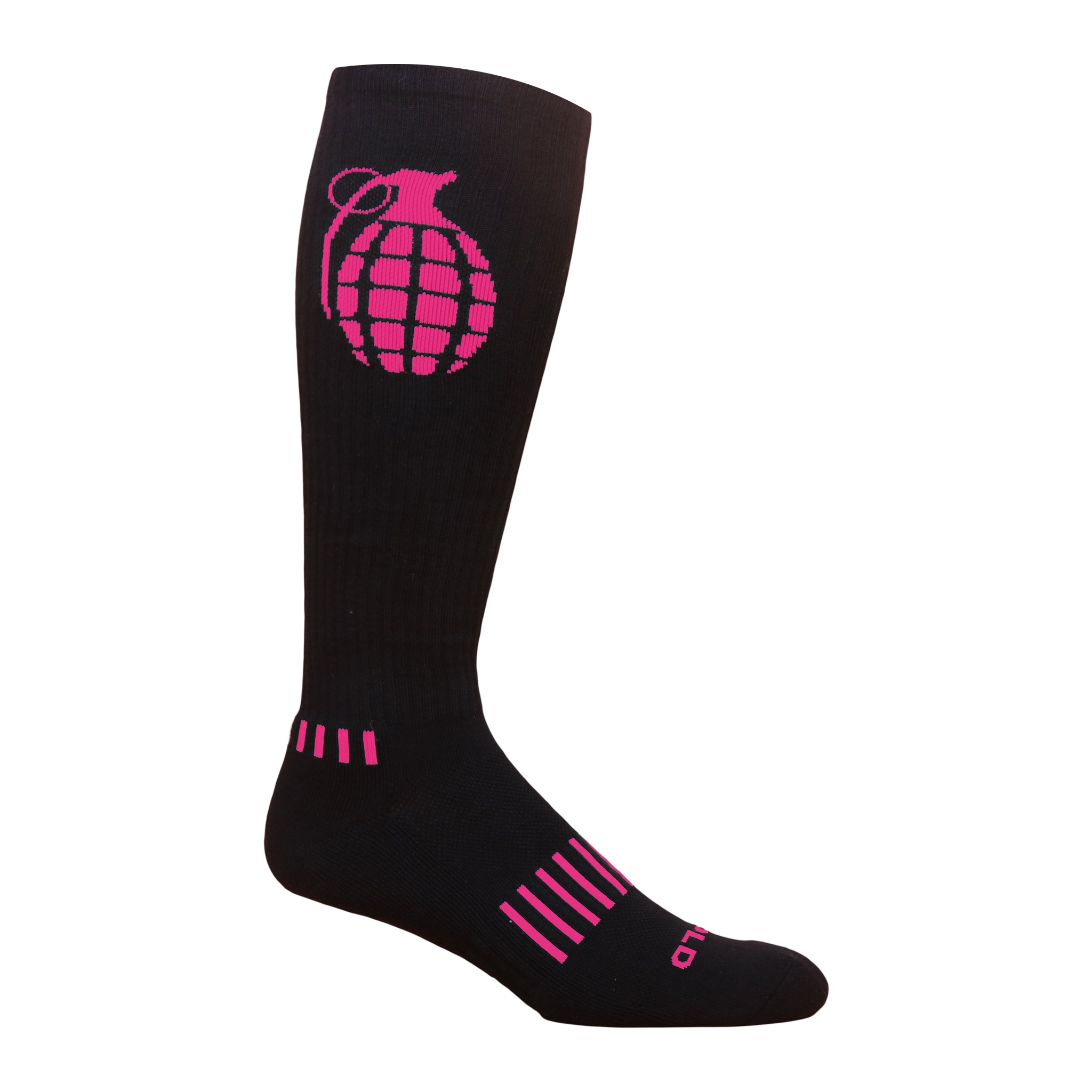Ultimate Grenade Knee High Socks featuring a unique grenade design, ventilator mesh top, and compression technology for enhanced performance.