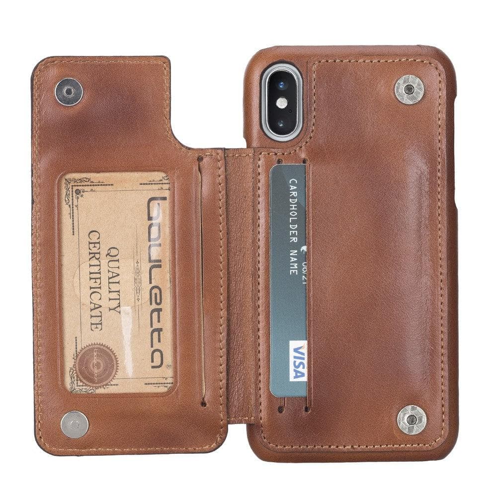 Ultimate Holder Genuine Leather Back Cover for iPhone X Series, featuring a sleek design with card holder and suede interior.