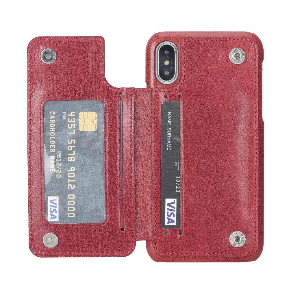 Ultimate Holder Genuine Leather Back Cover for iPhone X Series, featuring a sleek design with card holder and suede interior.