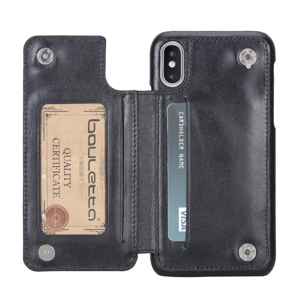 Ultimate Holder Genuine Leather Back Cover for iPhone X Series, featuring a sleek design with card holder and suede interior.