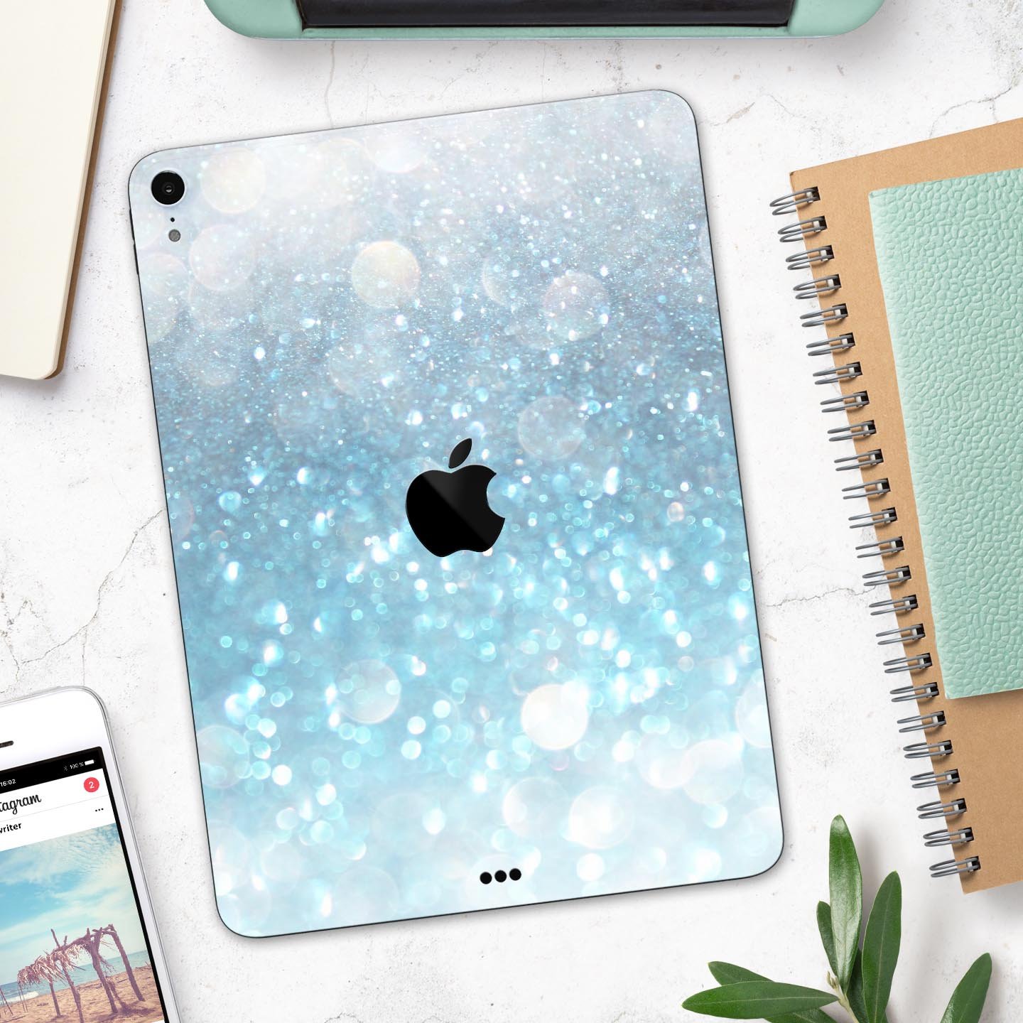 Unfocused Abstract Blue Rain skin decal for Apple iPad, showcasing vibrant blue abstract design on a sleek surface.