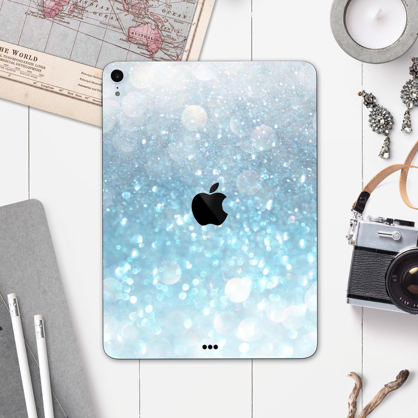 Unfocused Abstract Blue Rain skin decal for Apple iPad, showcasing vibrant blue abstract design on a sleek surface.