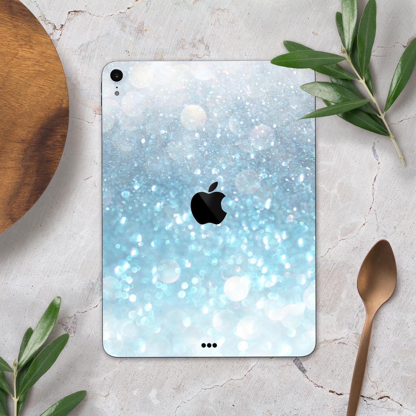 Unfocused Abstract Blue Rain skin decal for Apple iPad, showcasing vibrant blue abstract design on a sleek surface.