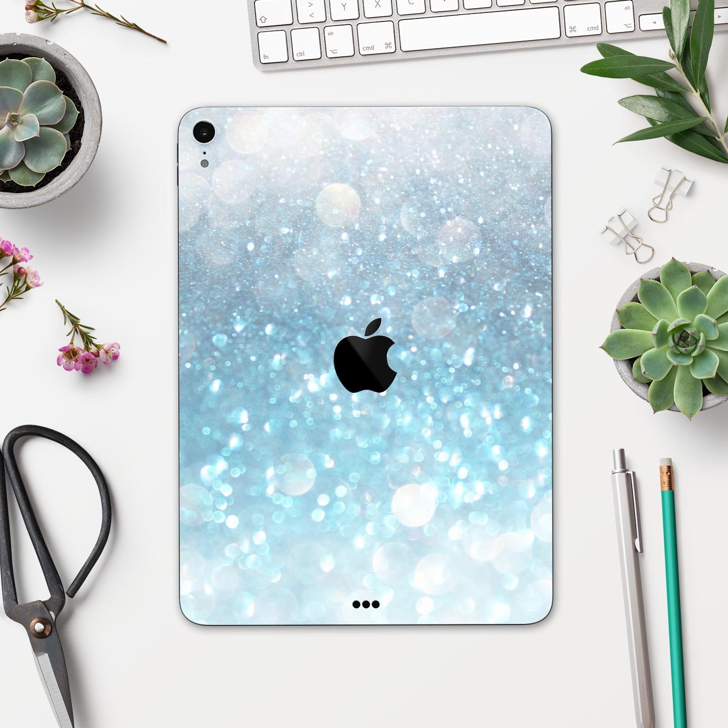 Unfocused Abstract Blue Rain skin decal for Apple iPad, showcasing vibrant blue abstract design on a sleek surface.