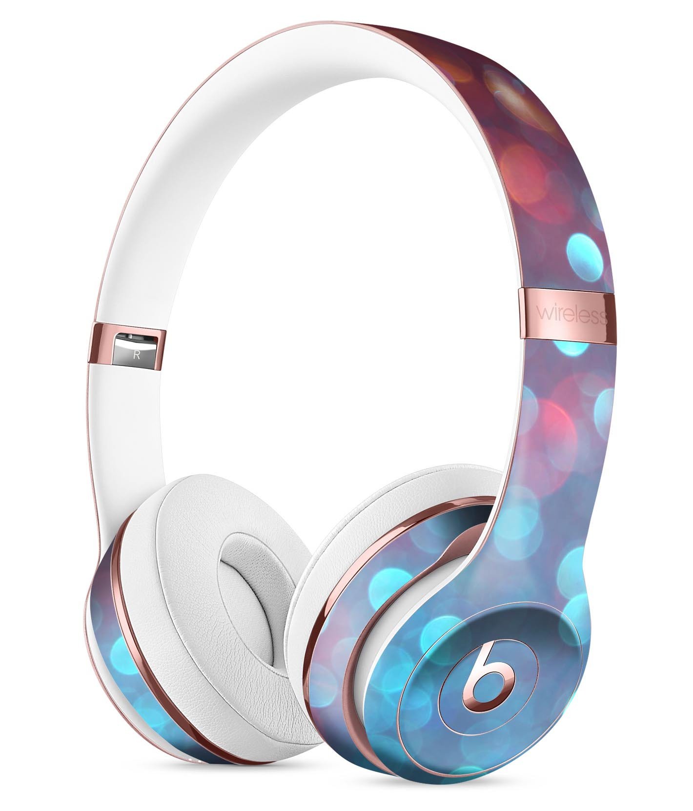 Unfocused Blue and Red Orbs Full-Body Skin Kit for Beats by Dre Solo 3 Wireless Headphones, showcasing vibrant colors and sleek design.