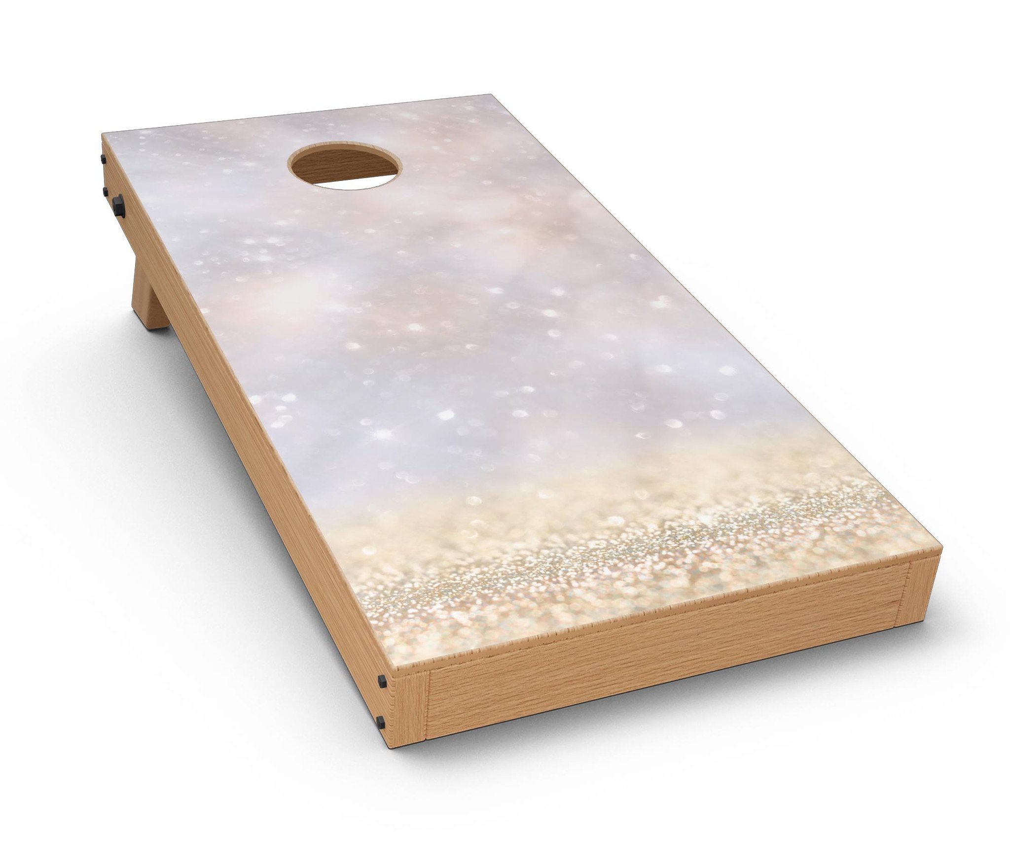 Unfocused Glowing Lights Cornhole Board Skin Decal Kit showcasing vibrant colors and intricate patterns on a Cornhole board.