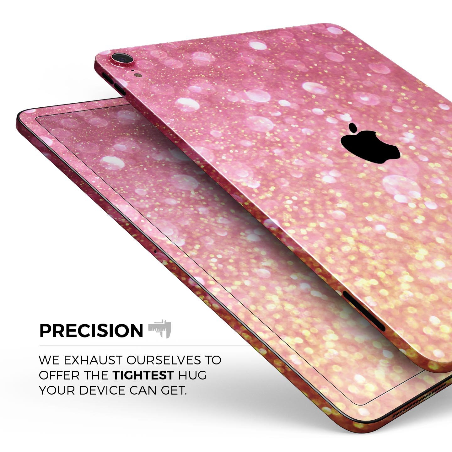 Unfocused Pink and Gold Orbs skin decal for Apple iPad, showcasing vibrant colors and a sleek design.