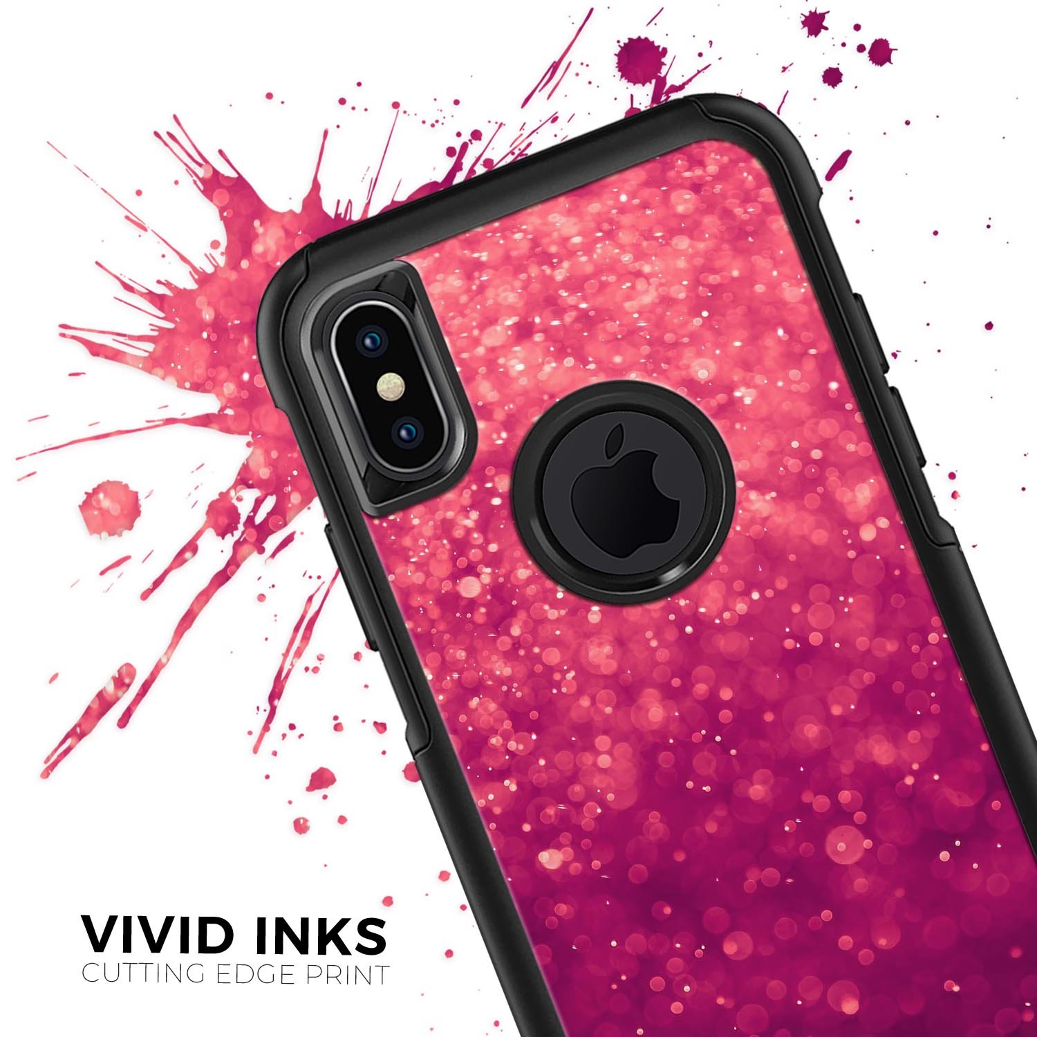 Unfocused Pink Glimmer Skin Kit for iPhone OtterBox Cases, showcasing vibrant pink design and premium quality materials.