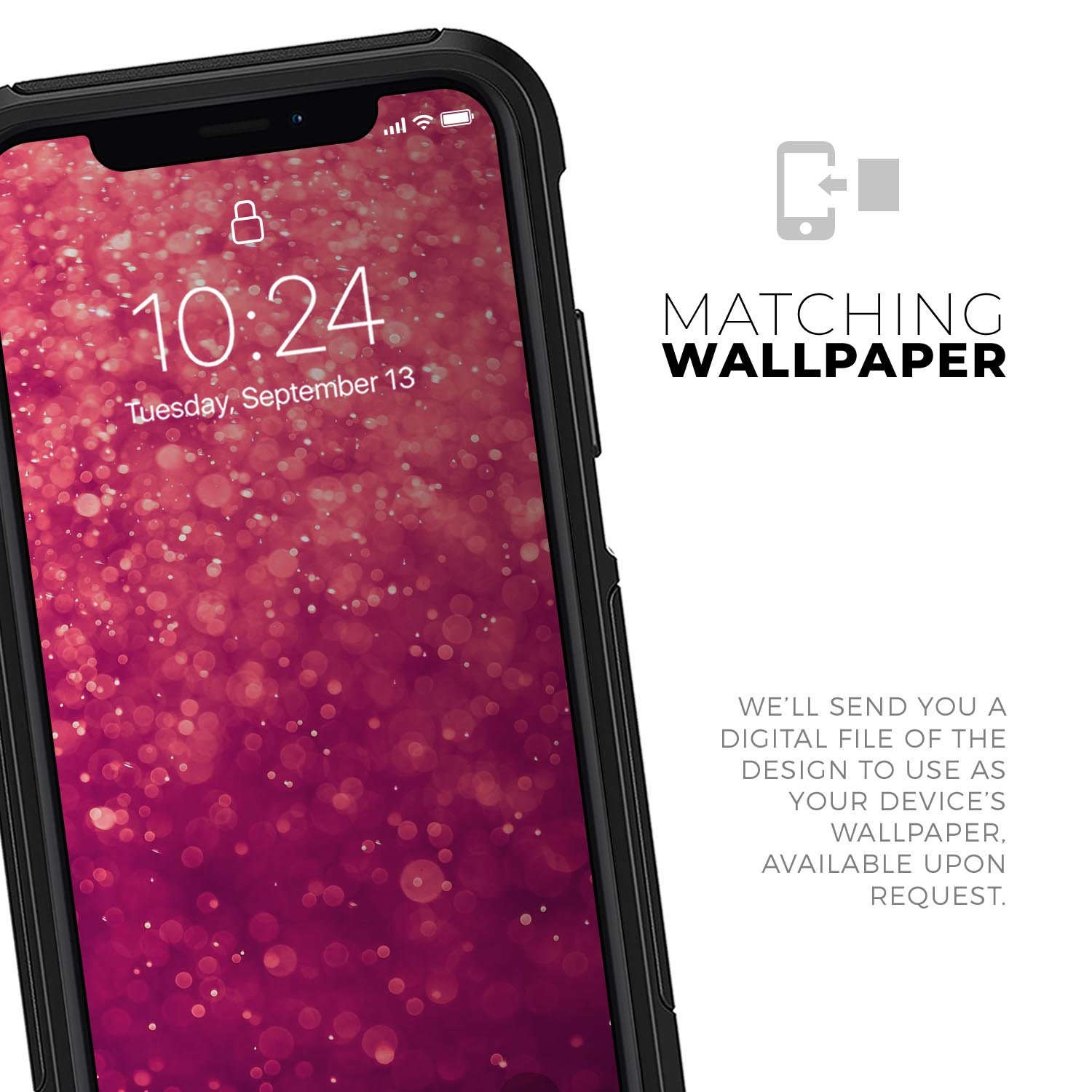 Unfocused Pink Glimmer Skin Kit for iPhone OtterBox Cases, showcasing vibrant pink design and premium quality materials.