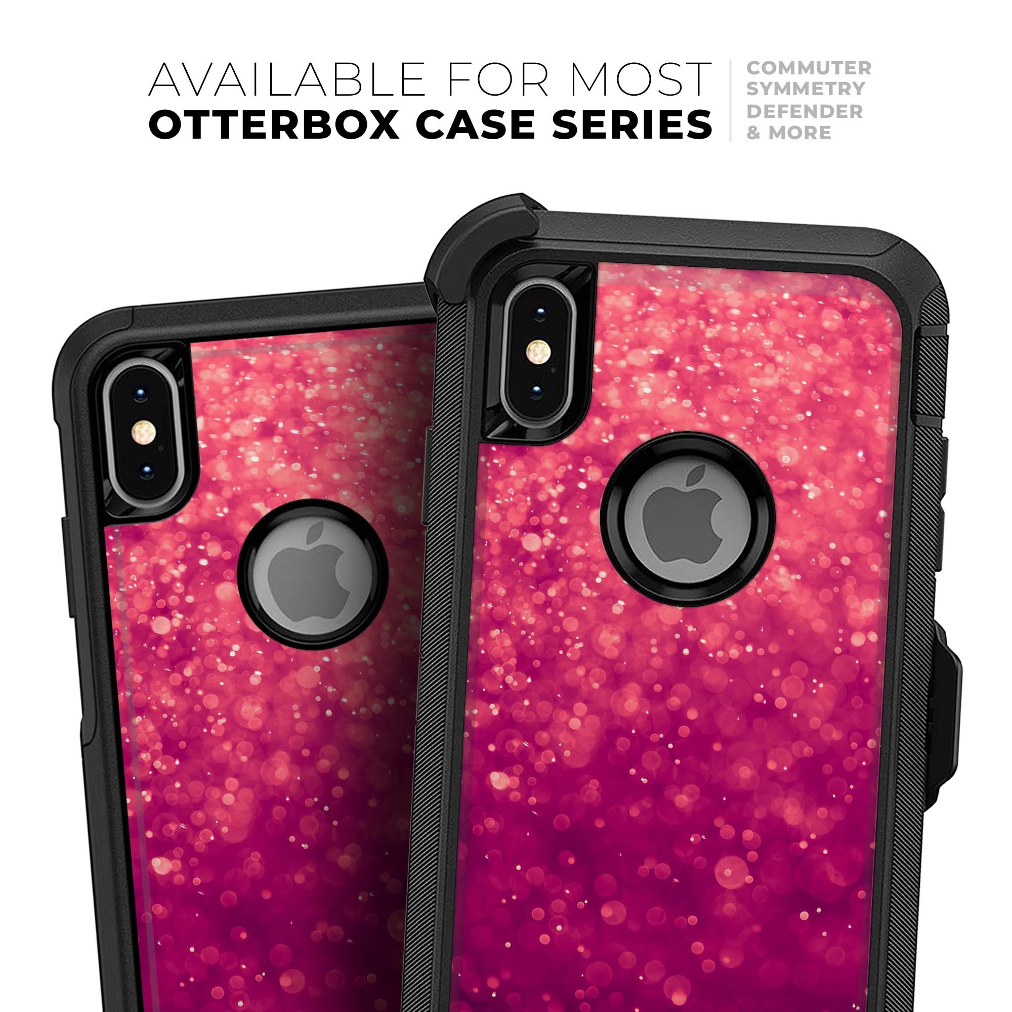 Unfocused Pink Glimmer Skin Kit for iPhone OtterBox Cases, showcasing vibrant pink design and premium quality materials.
